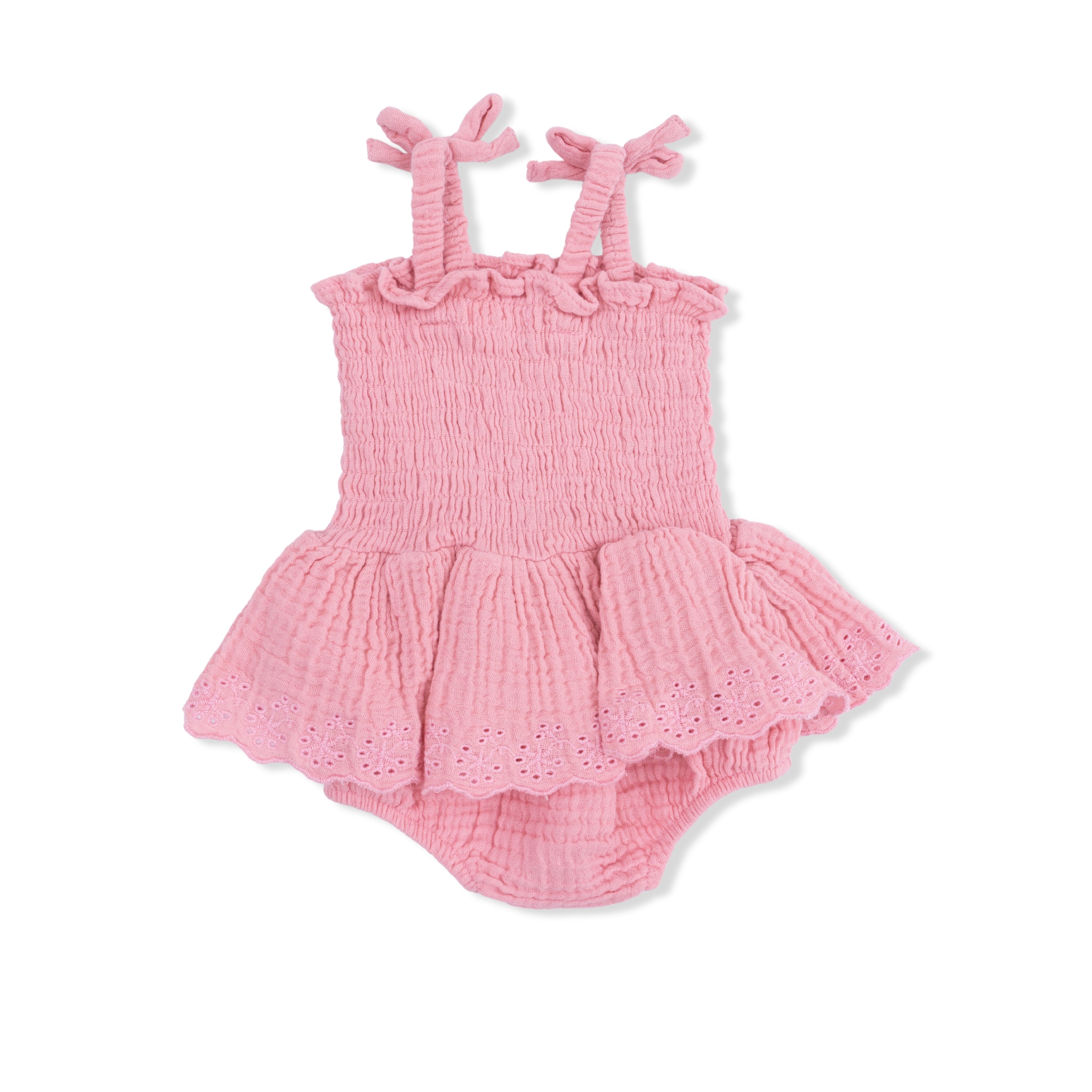 Solid Muslin Poignant Pink - Smocked Bubble with Skirt-Angel Dear