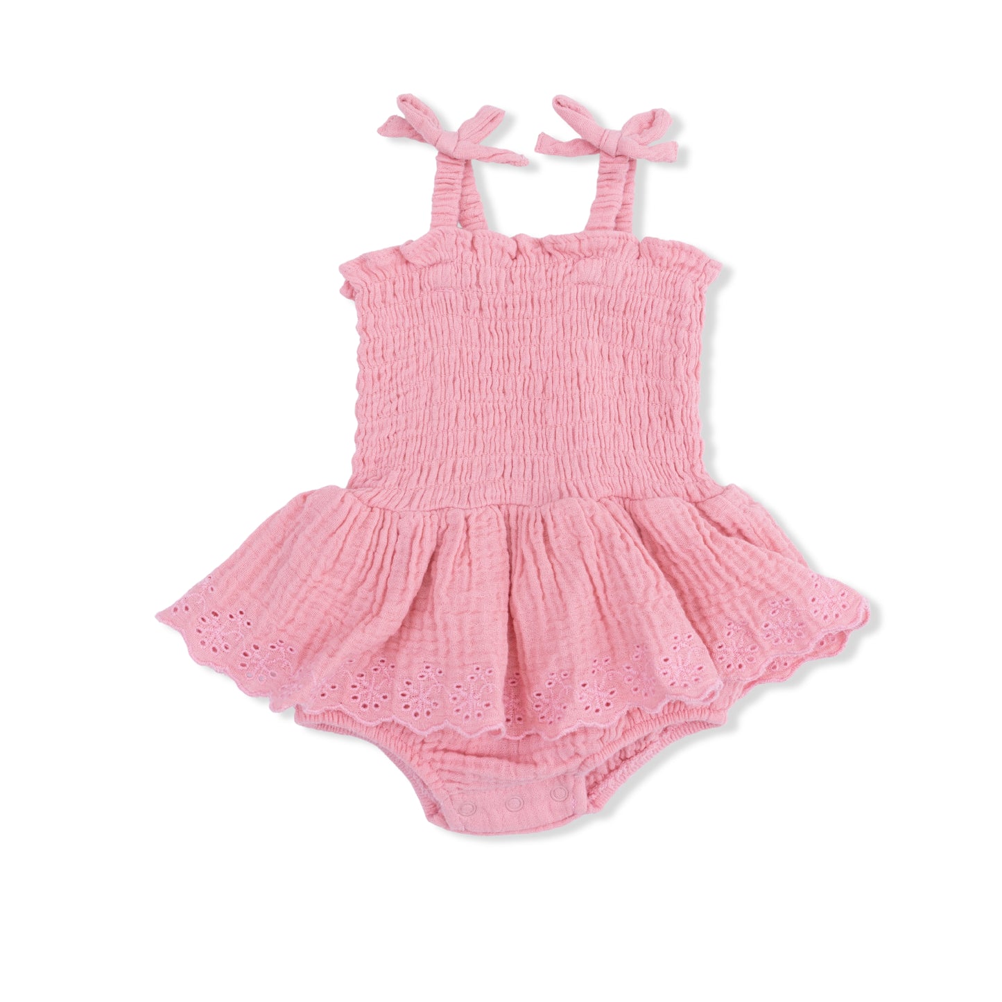 Solid Muslin Poignant Pink - Smocked Bubble with Skirt-Angel Dear
