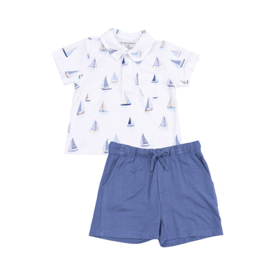 Polo Shirt & Short - Sailboats Blue