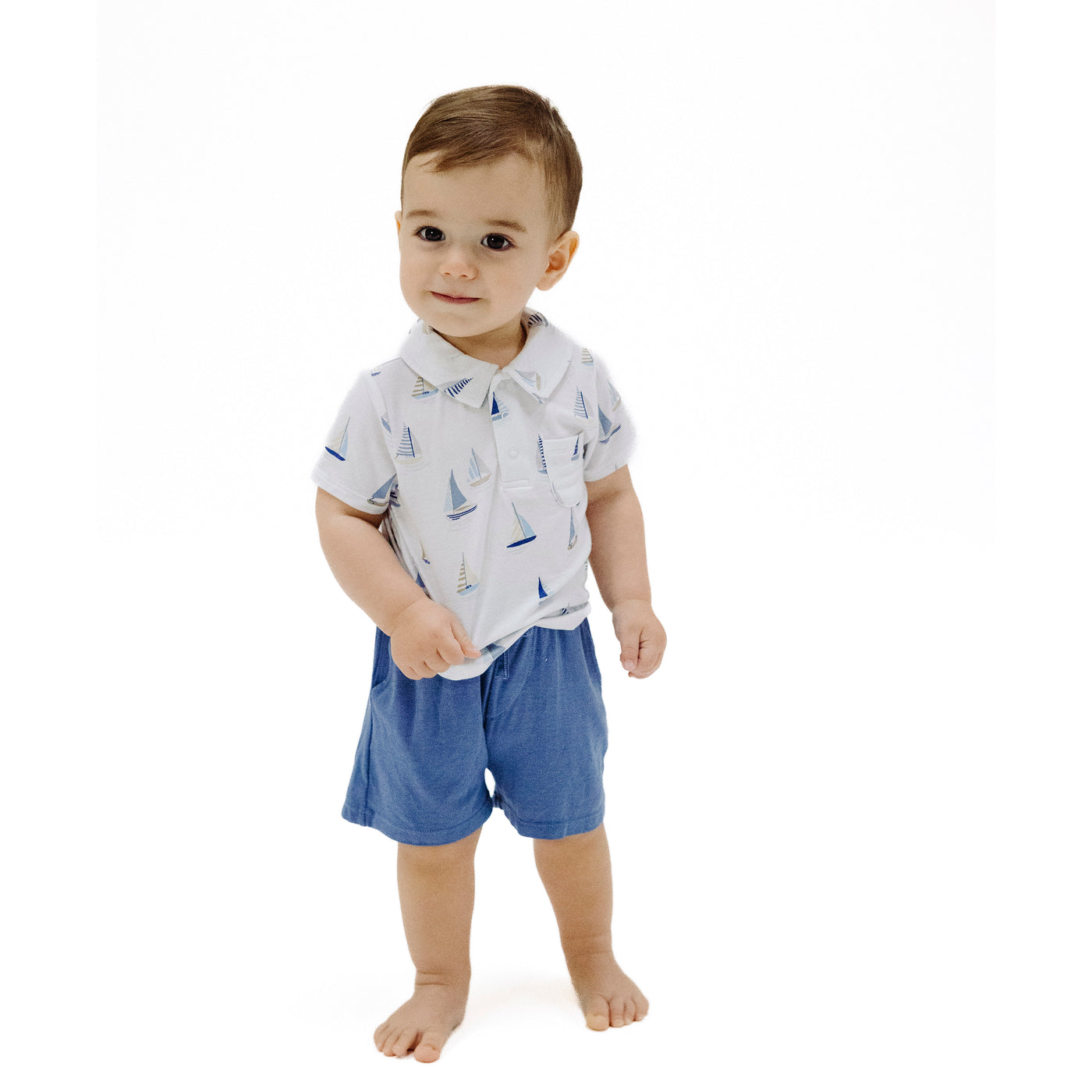 Polo Shirt & Short - Sailboats Blue