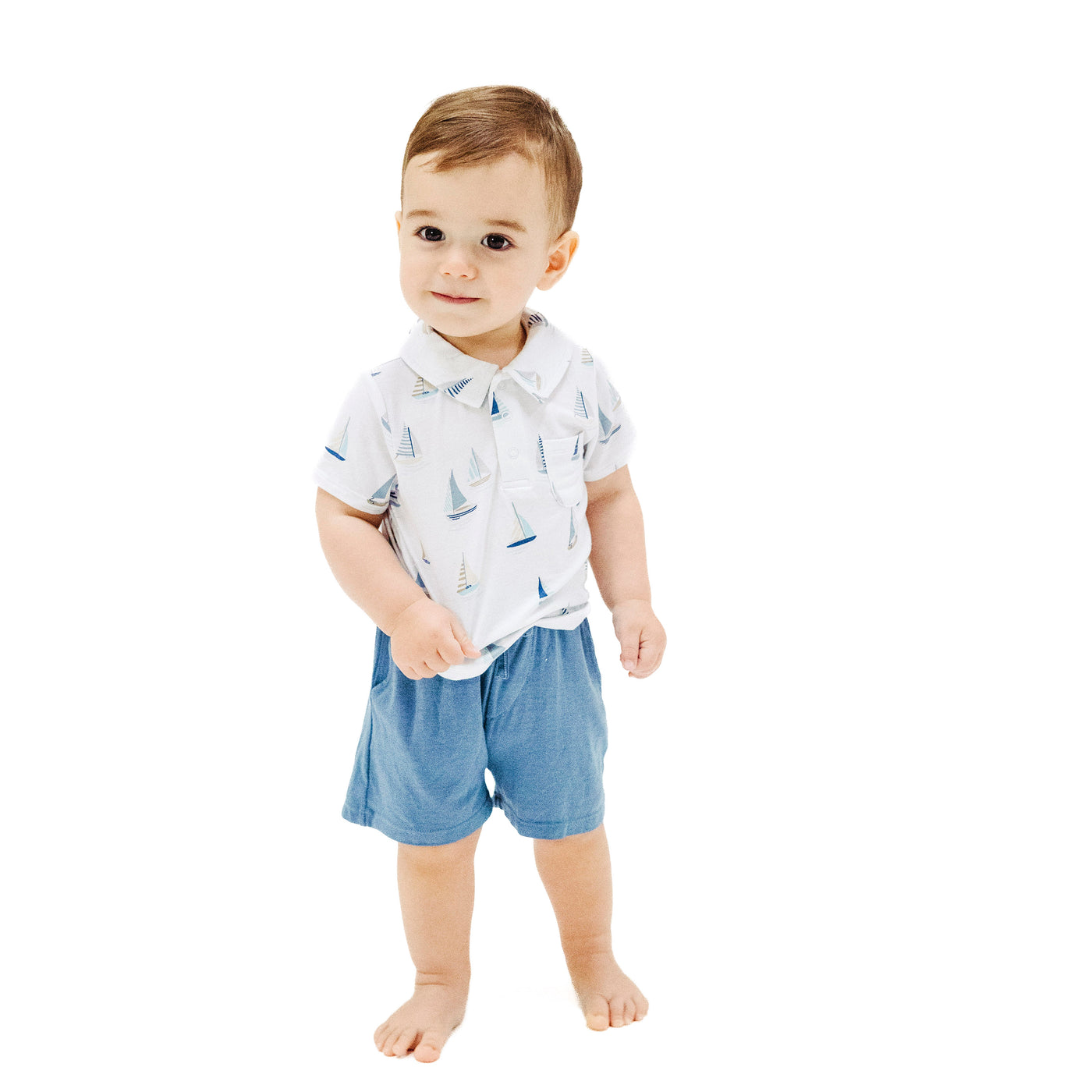 Polo Shirt & Short - Sailboats Blue