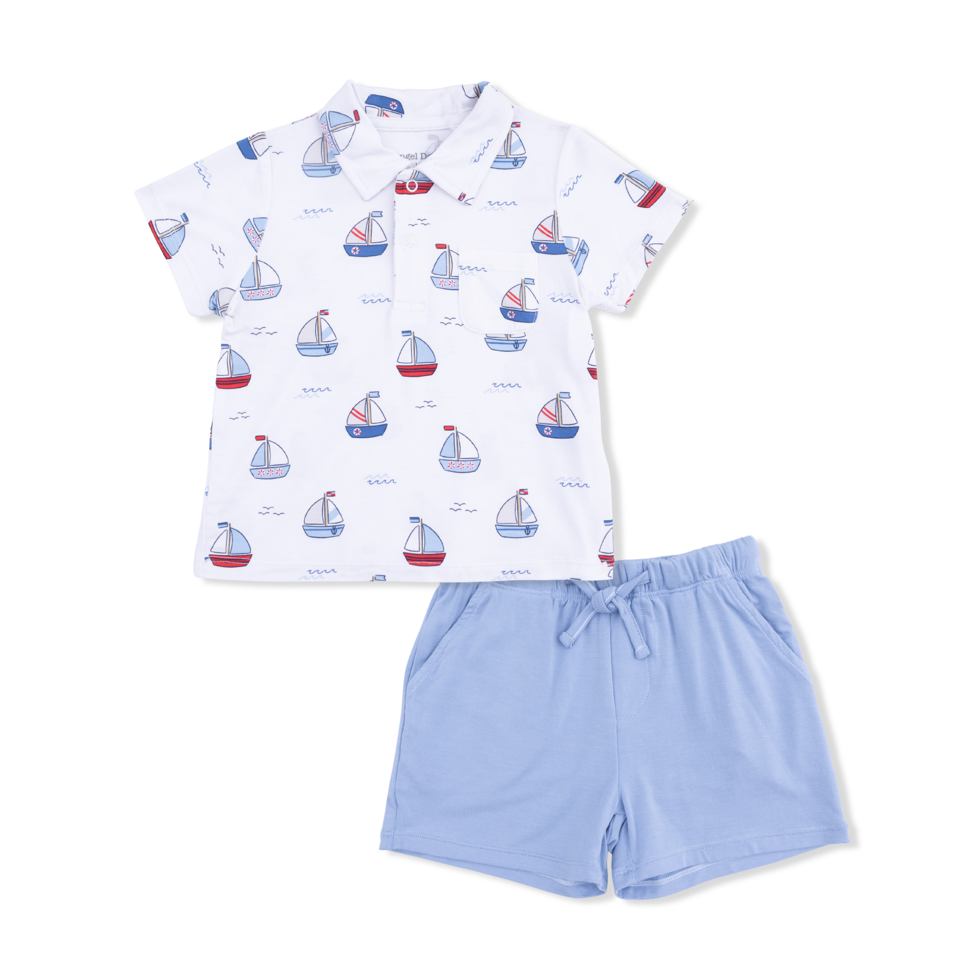 Bubbly Sailboats Blue - Polo with Casual Short-Angel Dear