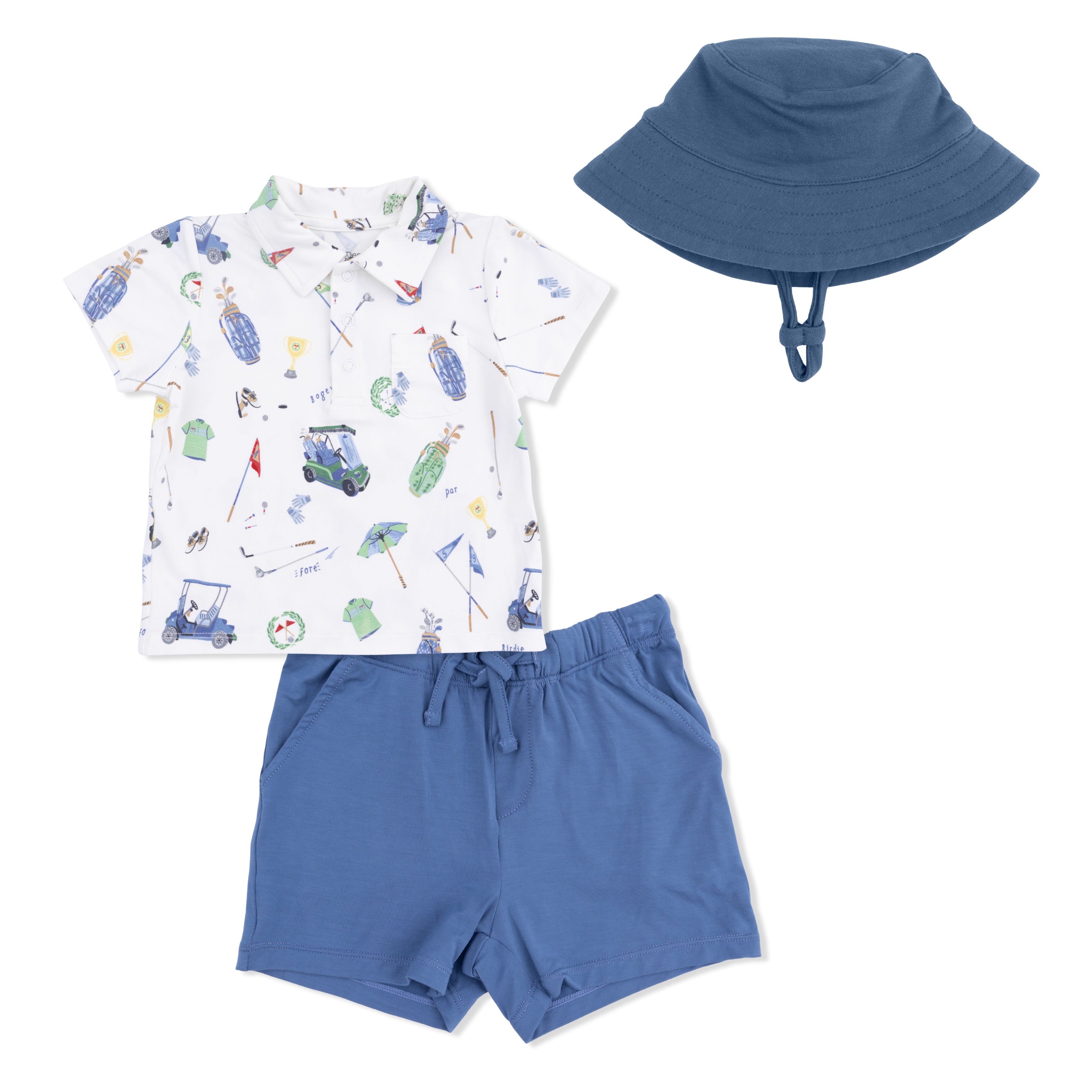 Golf Things - Polo with Casual Short with Solid Bucket Hat-Angel Dear