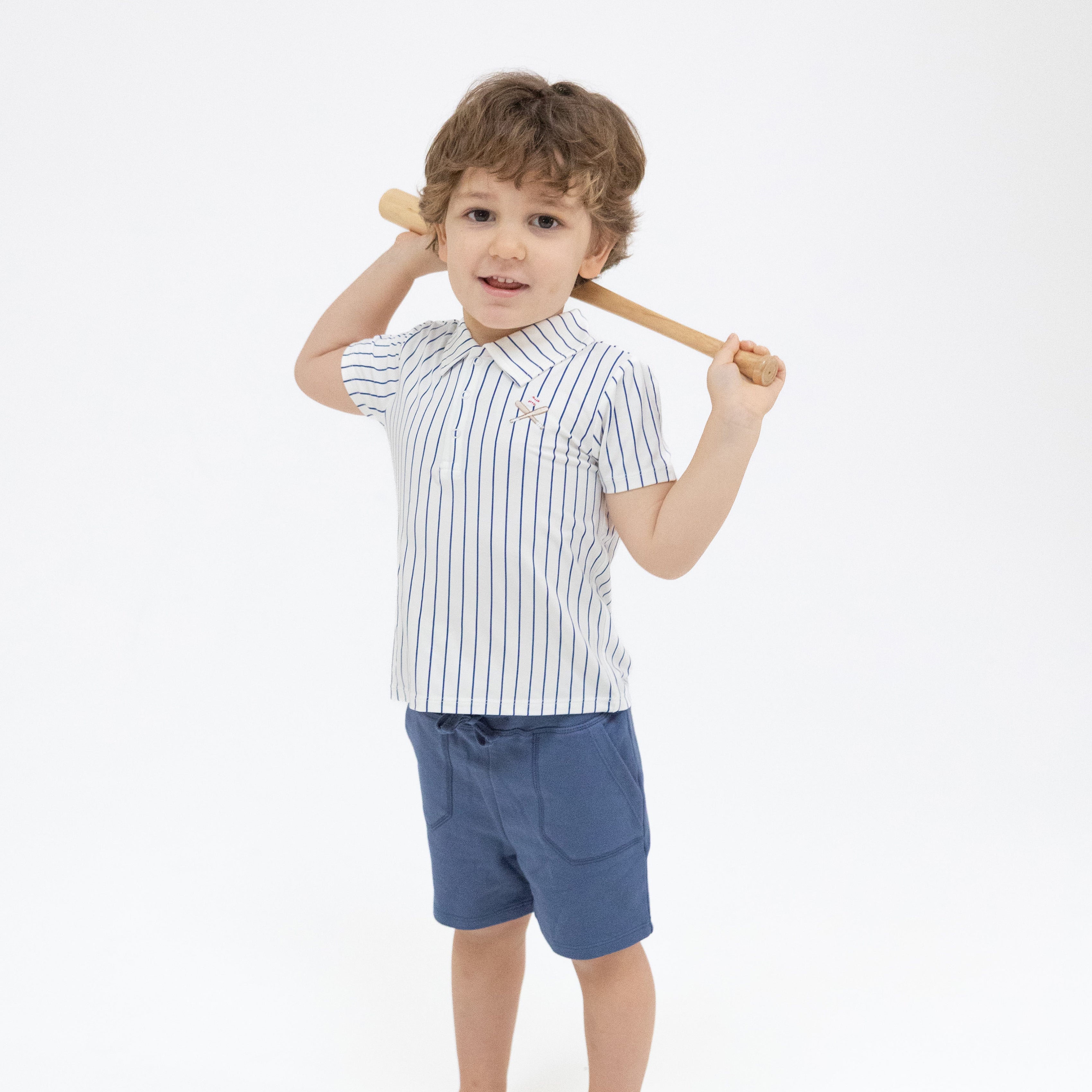 Baseball Stripe - Polo with Everyday Short-Angel Dear