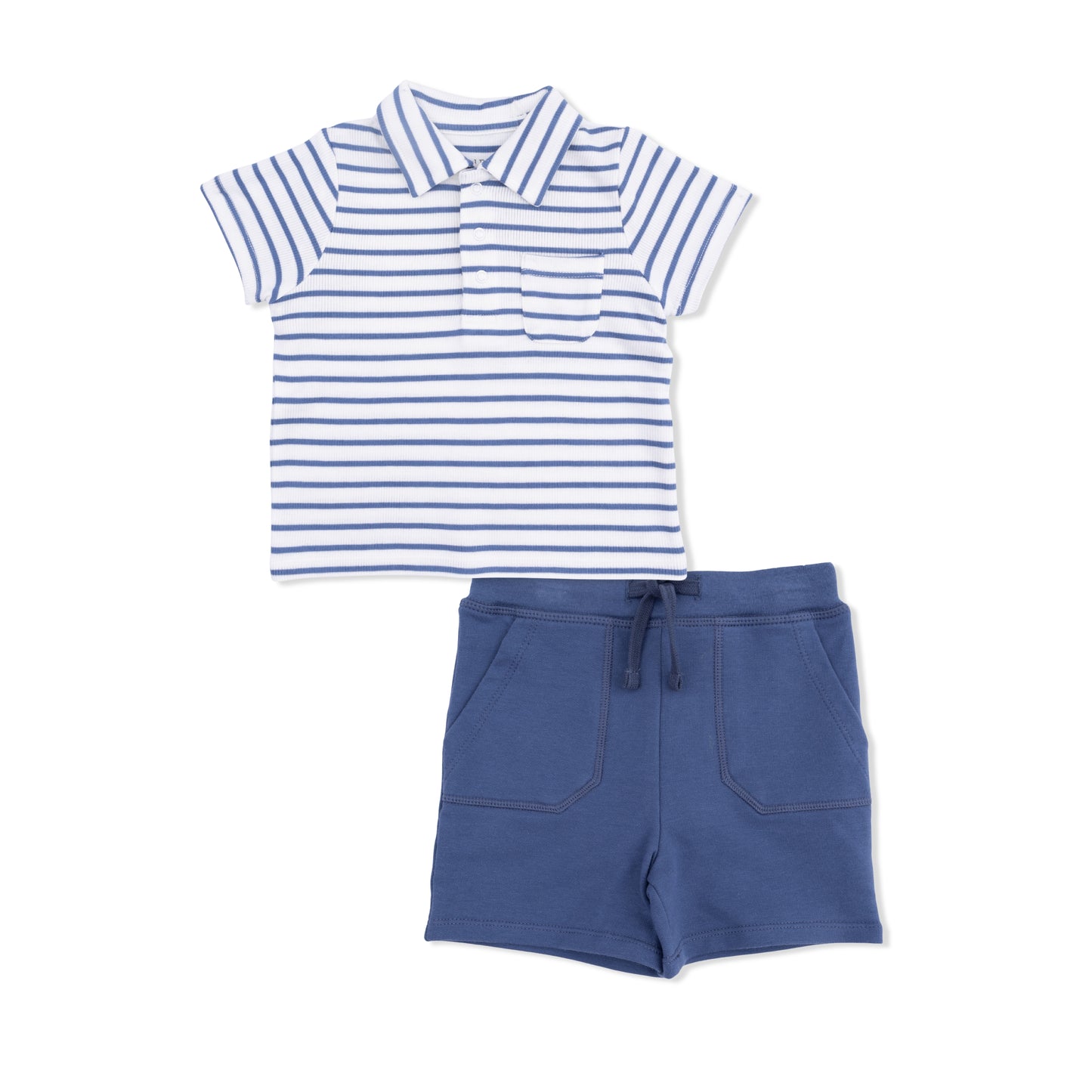 Navy Stripe - Polo with Everyday Short-Angel Dear