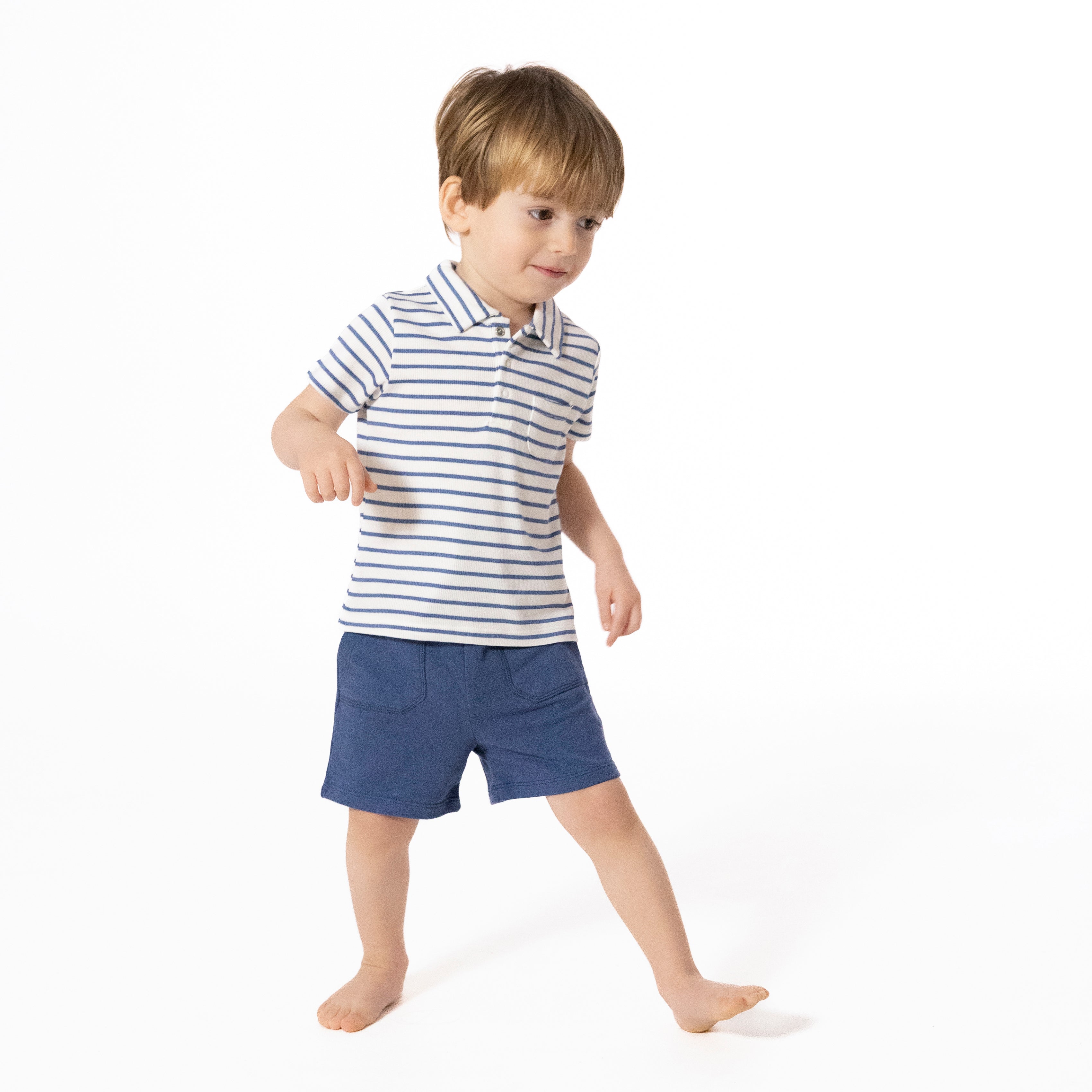 Navy Stripe - Polo with Everyday Short-Angel Dear