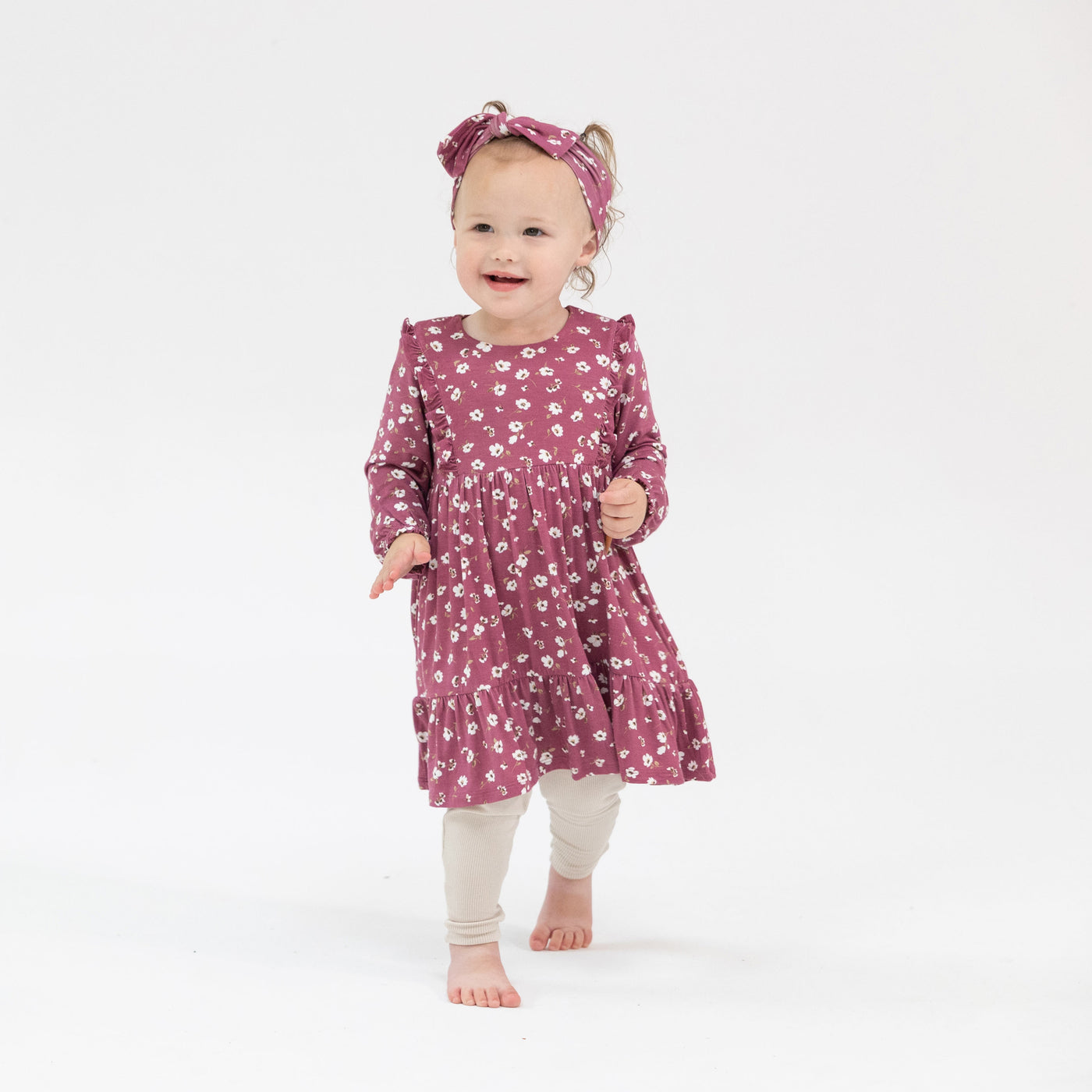 Ruffle Tiered Dress And Rib Legging - Plum Floral-Angel Dear