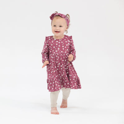 Ruffle Tiered Dress And Rib Legging - Plum Floral