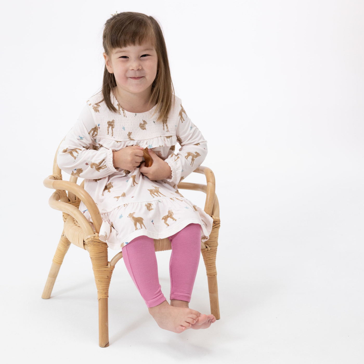 Smocked Ruffle Tiered Dress And Legging - Soft Deer-Angel Dear