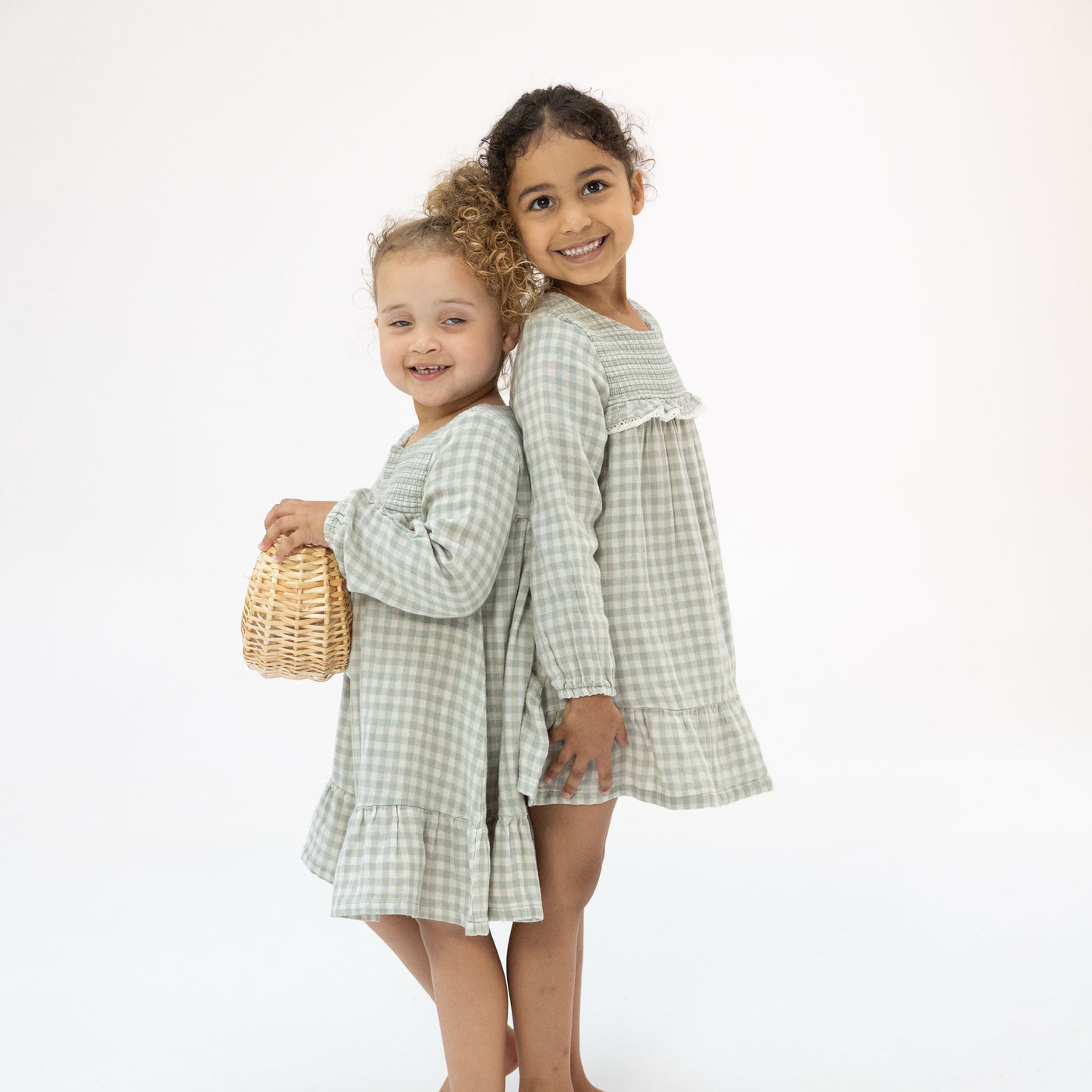 Smocked Ruffle Tiered Dress And Legging - Mini Green Gingham-Angel Dear