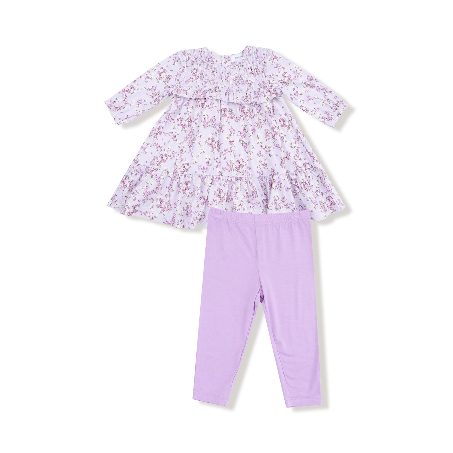 Smocked Ruffle Long Sleeve Tiered Dress + Leggings in our  Sweet Dream Florals print from Angel Dear