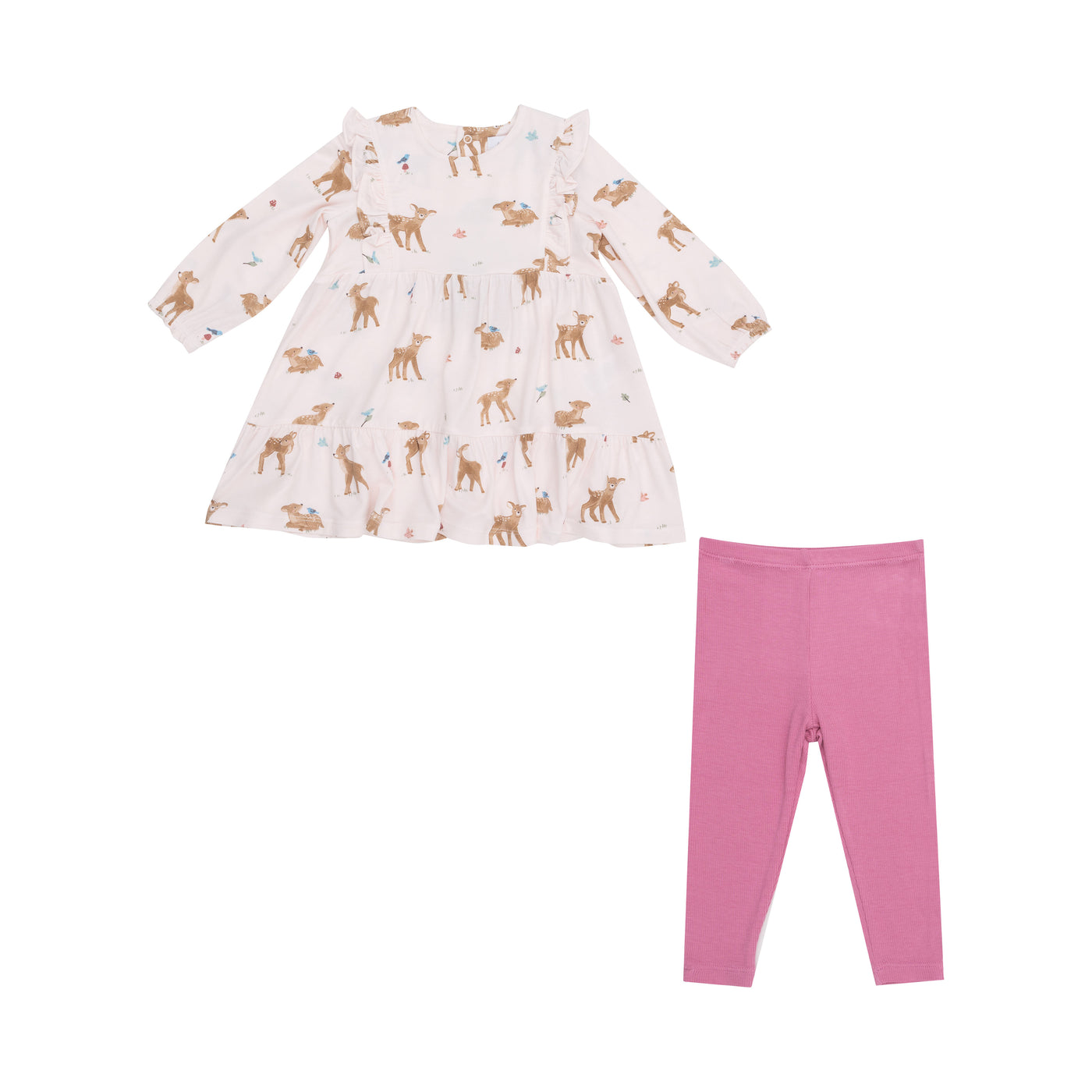 Smocked Ruffle Tiered Dress And Legging - Soft Deer-Angel Dear