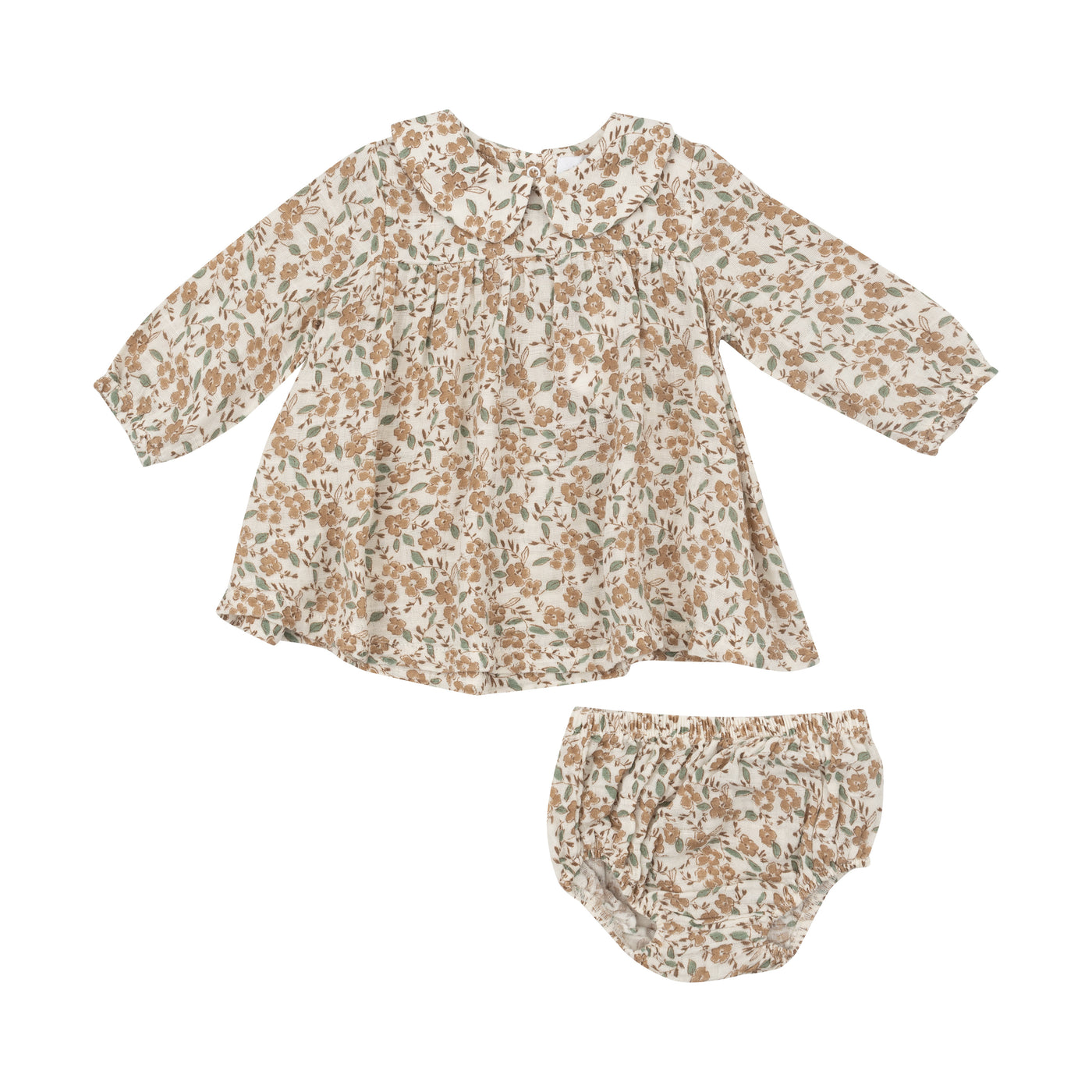 Peter Pan Collar Dress And Diaper Cover - Bitty Brown Floral-Angel Dear