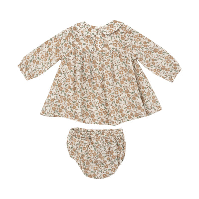 Peter Pan Collar Dress And Diaper Cover - Bitty Brown Floral-Angel Dear