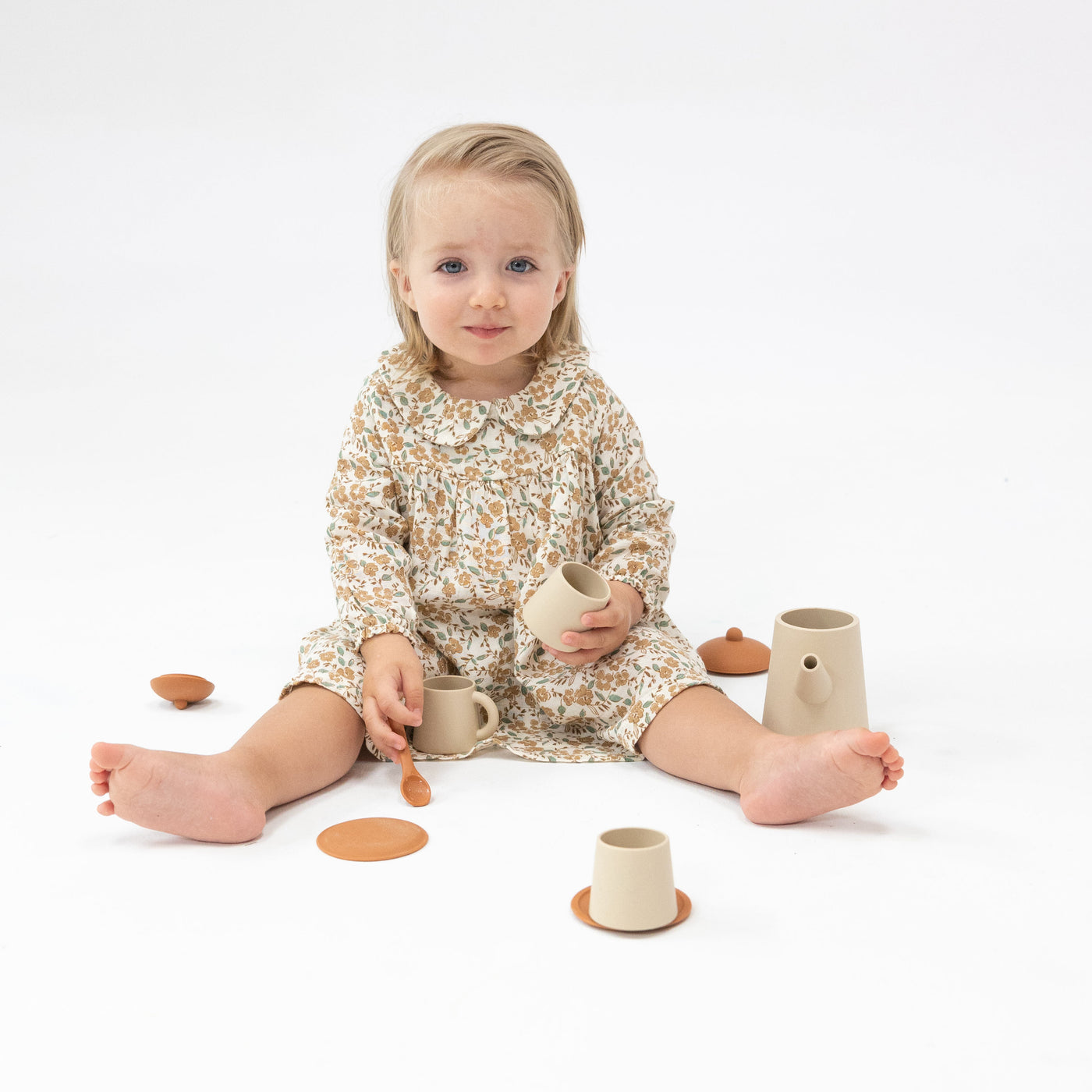 Peter Pan Collar Dress And Diaper Cover - Bitty Brown Floral