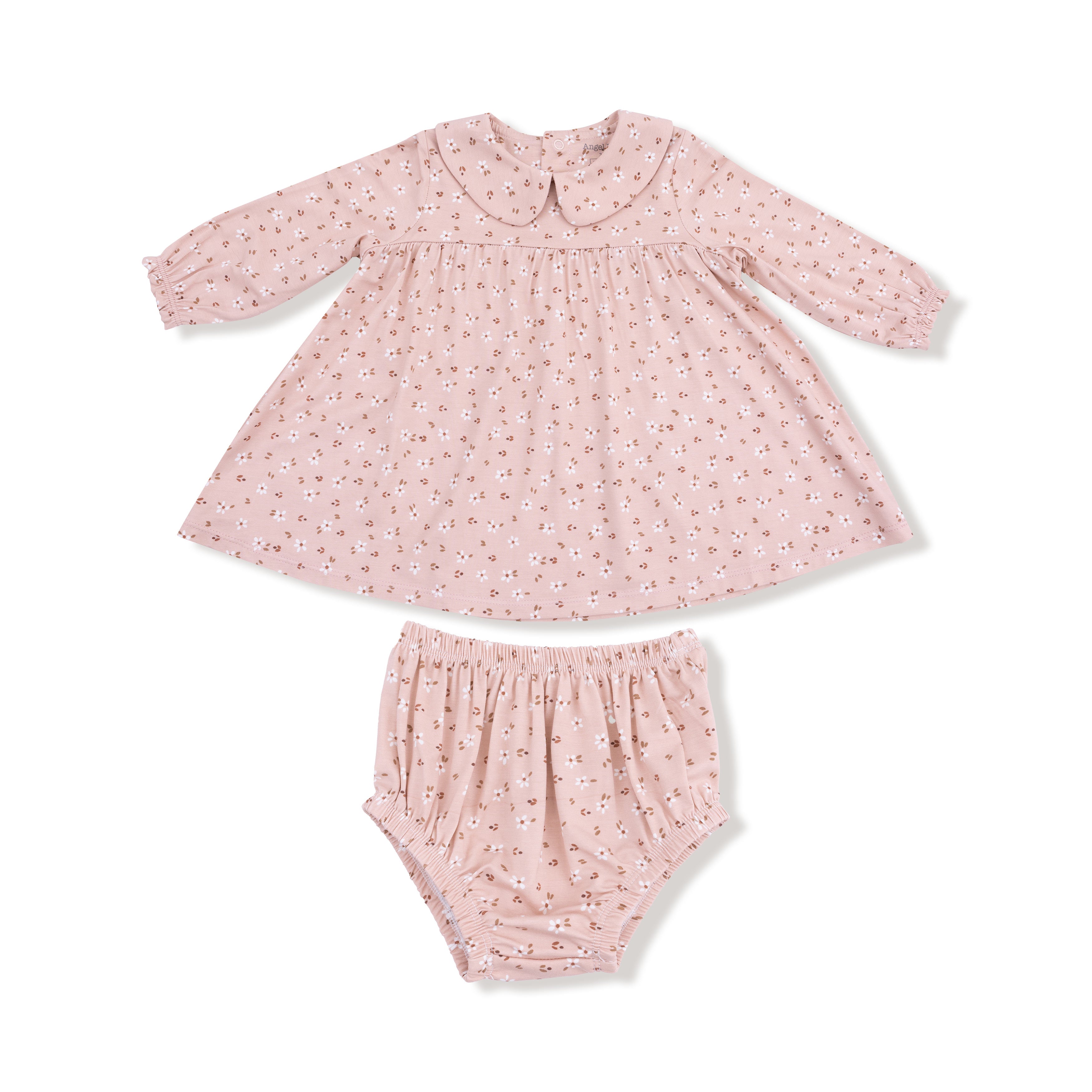 Long Sleeve Dress + Diaper Cover in our  Carrie Floral Pink print from Angel Dear
