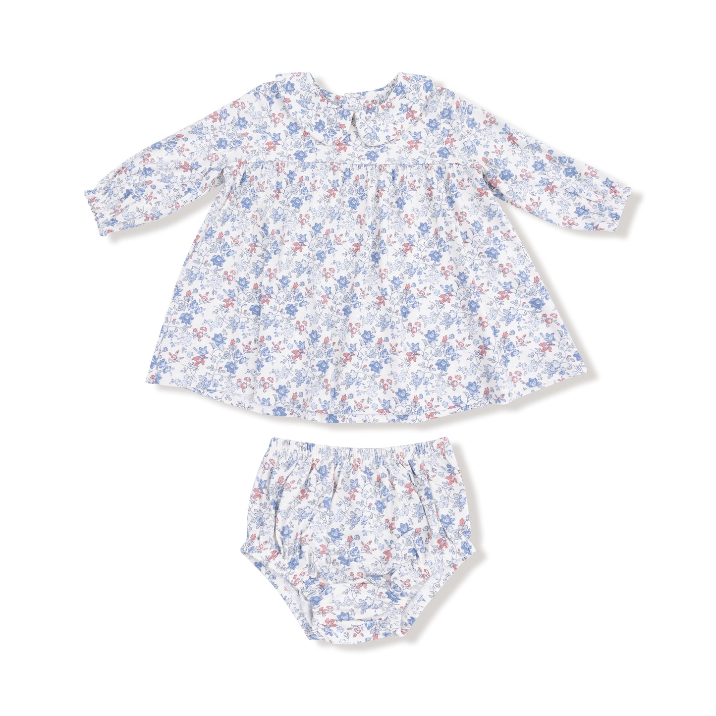 Simple Long Sleeve Peter Pan Collar Dress + Diaper Cover in our  Country Girl Floral print from Angel Dear