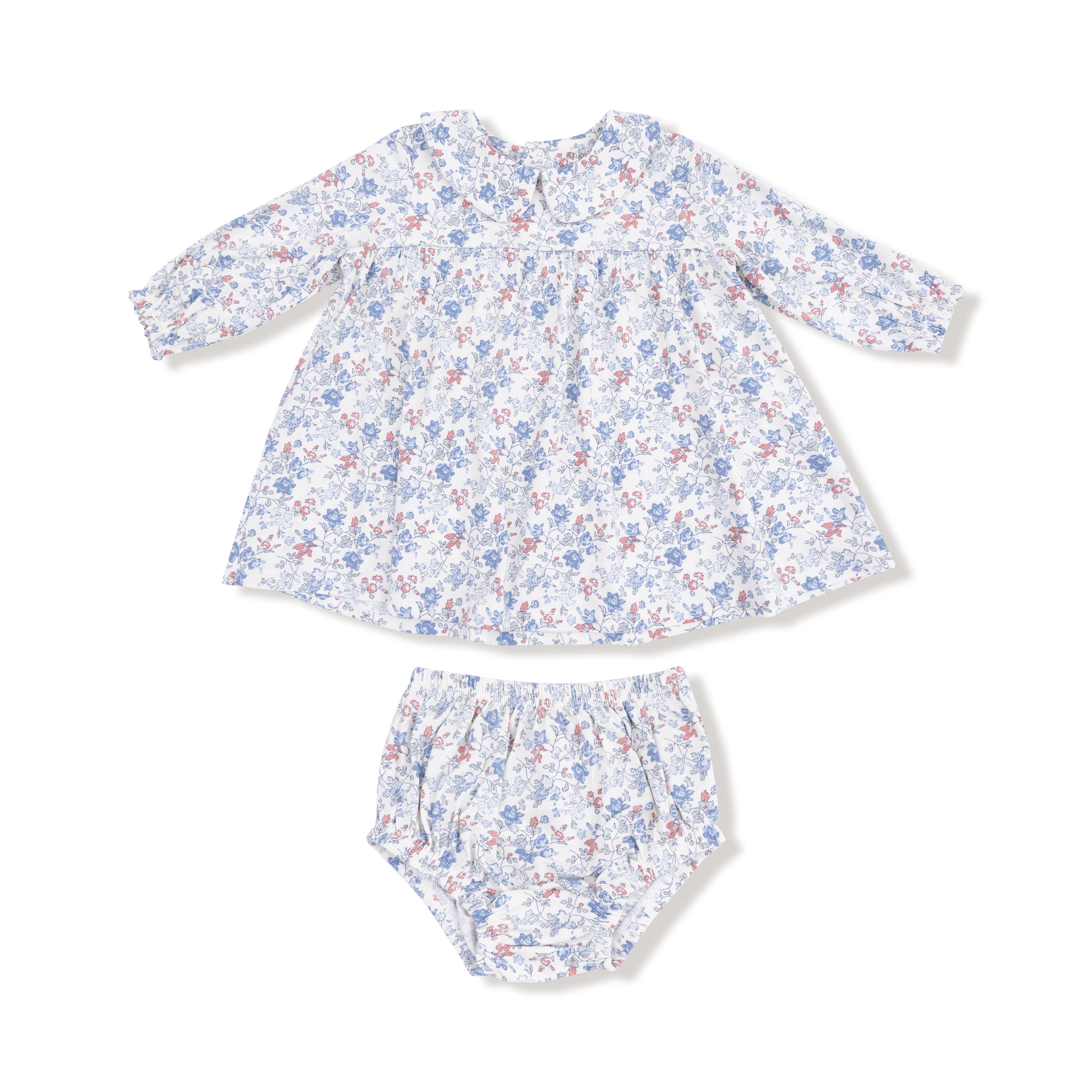 Simple Long Sleeve Peter Pan Collar Dress + Diaper Cover in our  Country Girl Floral print from Angel Dear