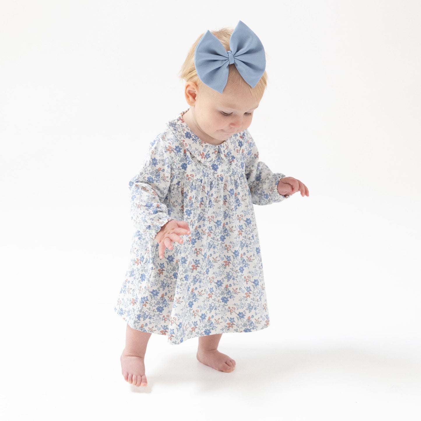 Simple Long Sleeve Peter Pan Collar Dress + Diaper Cover in our  Country Girl Floral print from Angel Dear