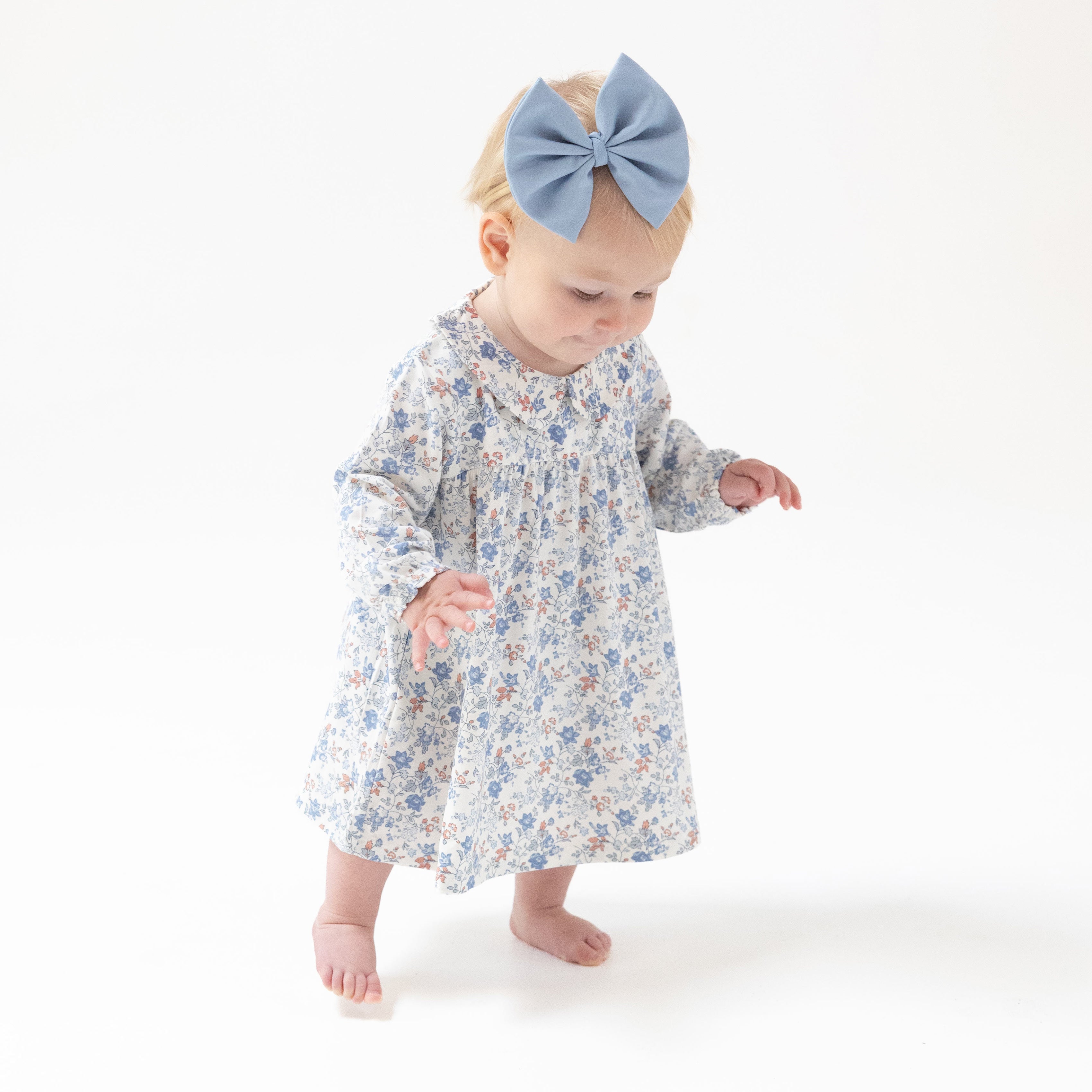 Simple Long Sleeve Peter Pan Collar Dress + Diaper Cover in our  Country Girl Floral print from Angel Dear