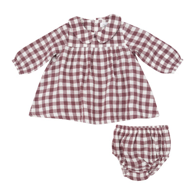 Peter Pan Collar Dress And Rib Legging - Gingham Plum-Angel Dear