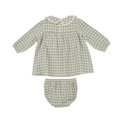 Peter Pan Collar Dress And Bloomer - Mini Green Gingham-Angel Dear