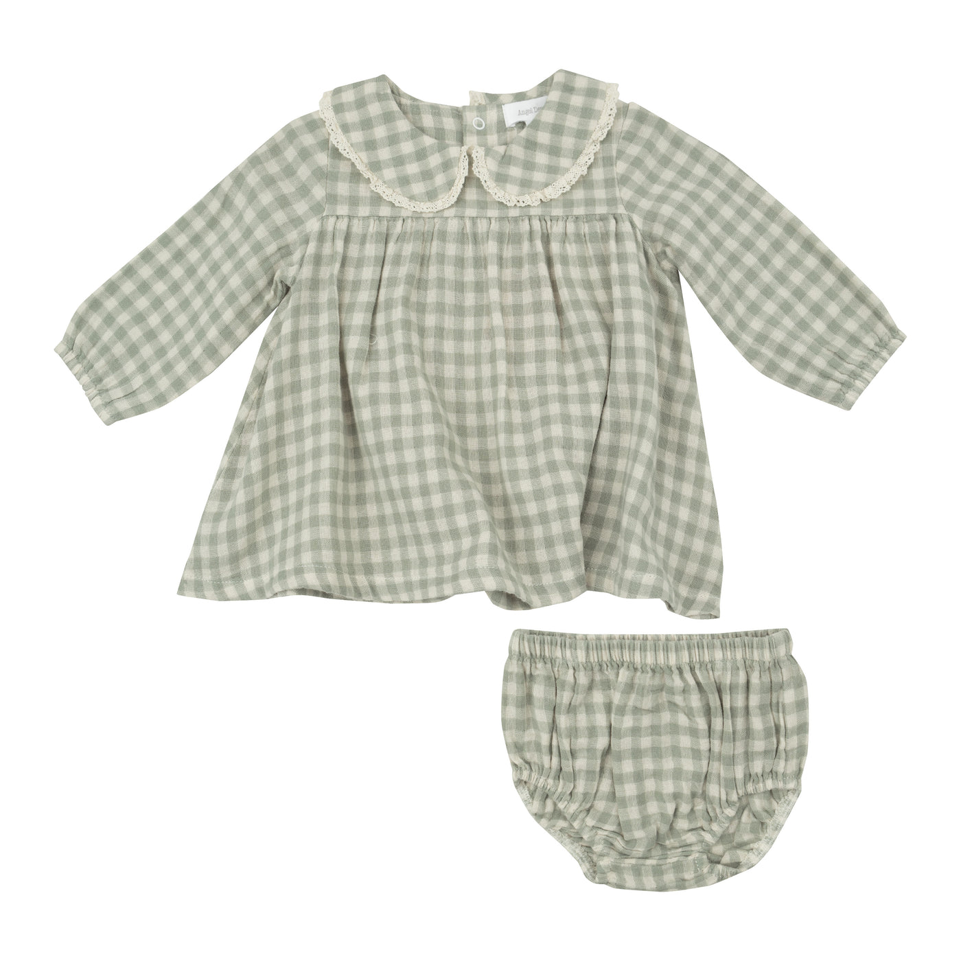 Peter Pan Collar Dress And Rib Legging - Mini Green Gingham-Angel Dear