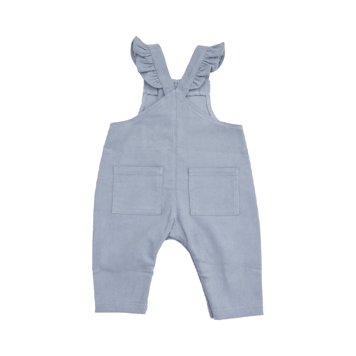 Front Snap Ruffle Overall in our Quarry print from Angel Dear
