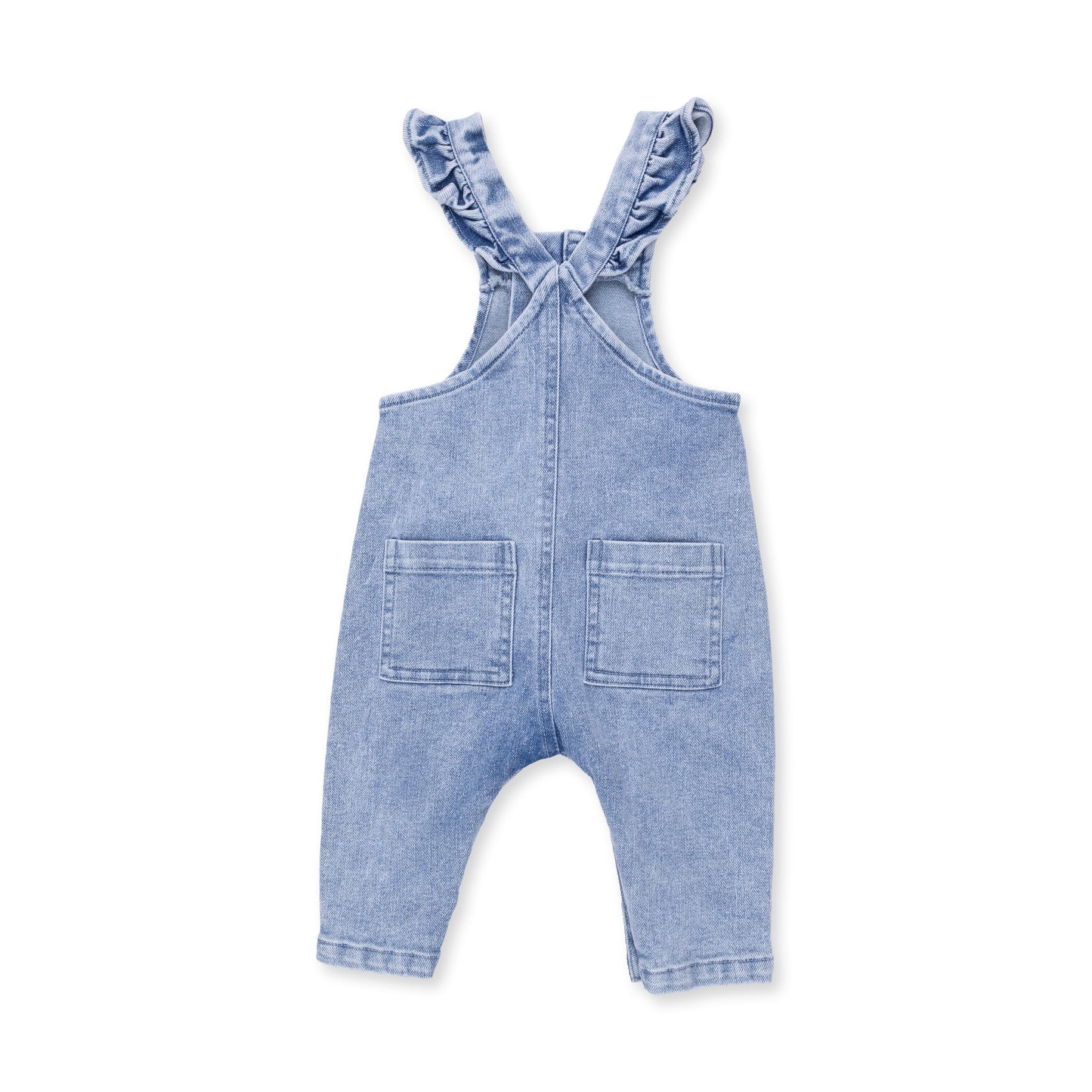 Old School Blue Stretch Denim - Button Up Ruffle Overall