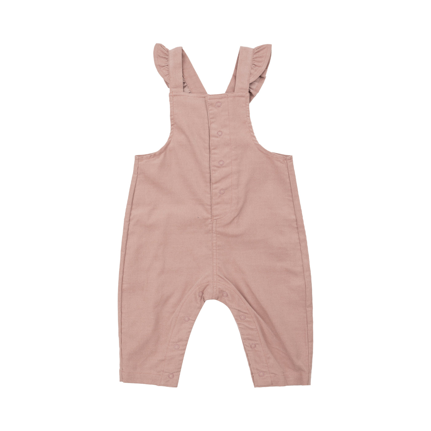 Front Snap Ruffle Overall  - Solid Misty Rose-Angel Dear