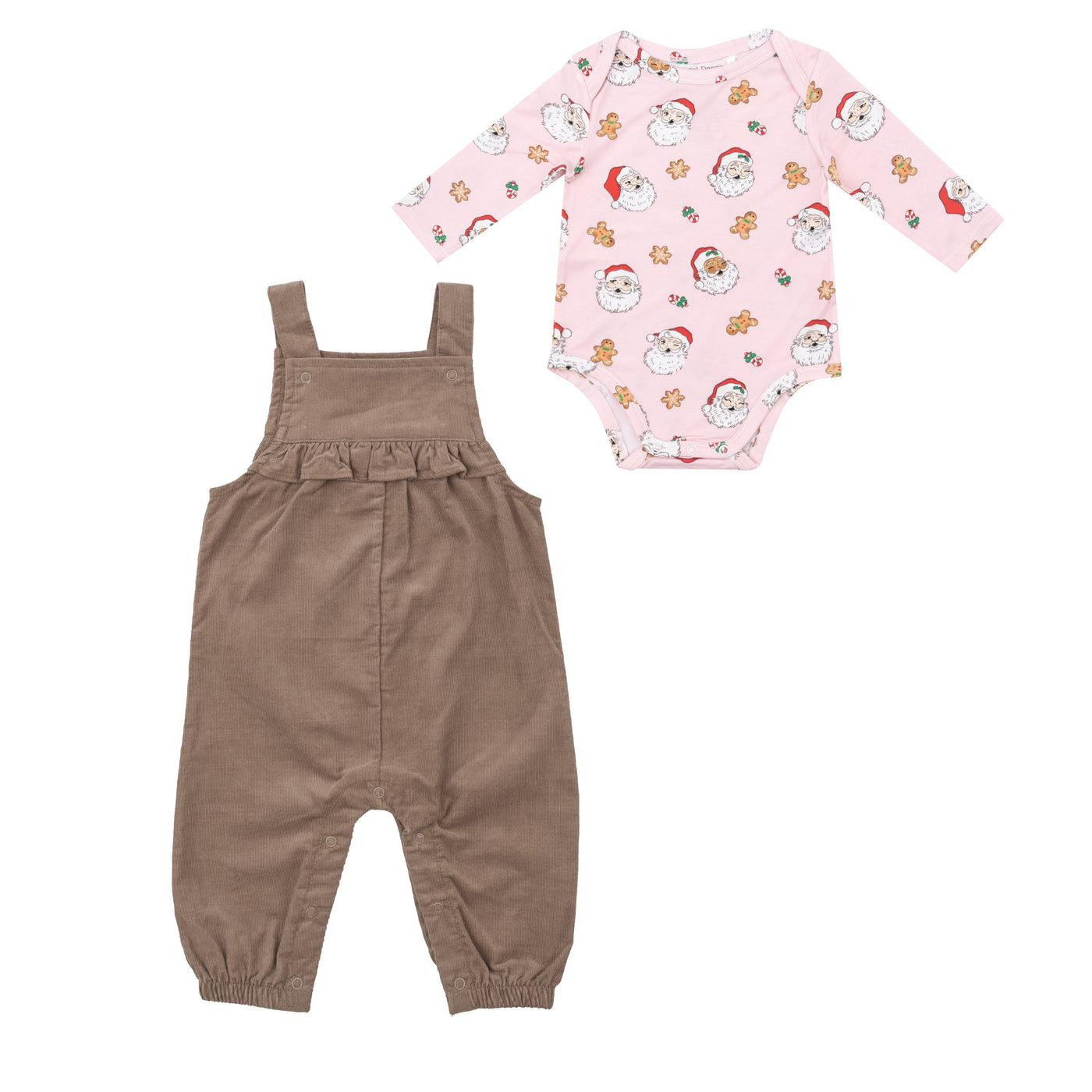 Yoke Ruffle Overall - Solid Sinopia Fresco-Vintage-Santas-Pink-Bodysuit-Angel Dear