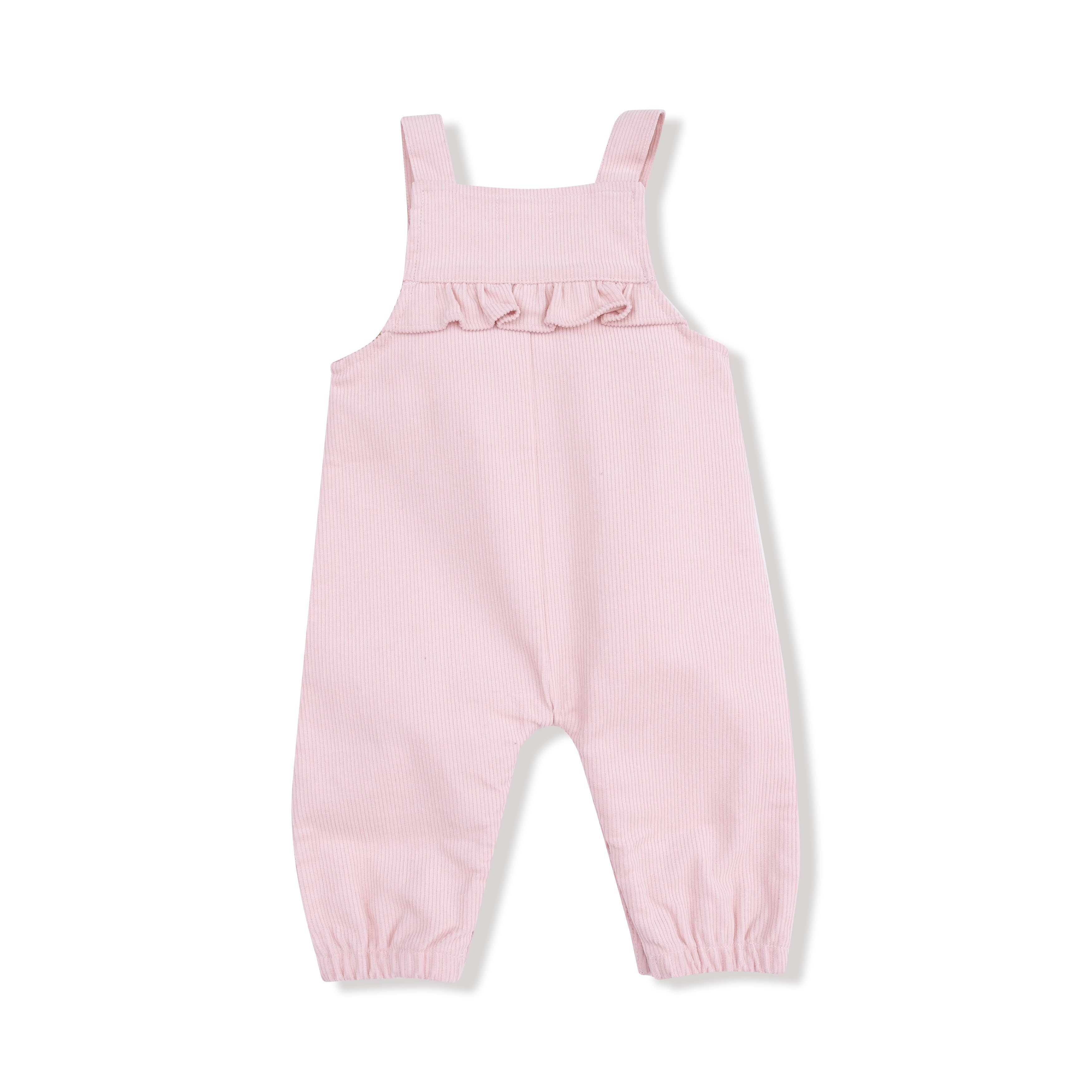 Yoke Ruffle Overall in our Veiled Pink print from Angel Dear