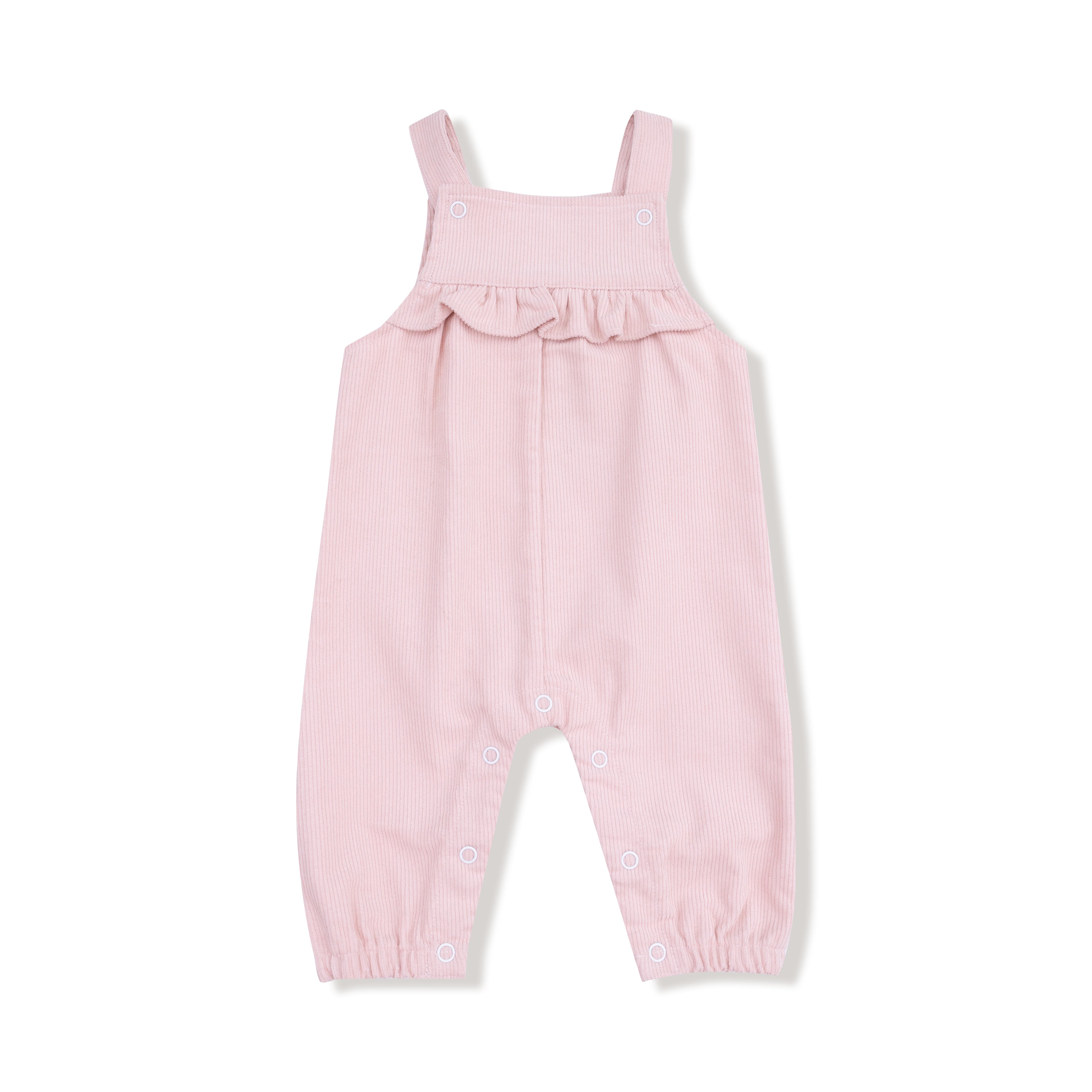Yoke Ruffle Overall in our Veiled Pink print from Angel Dear