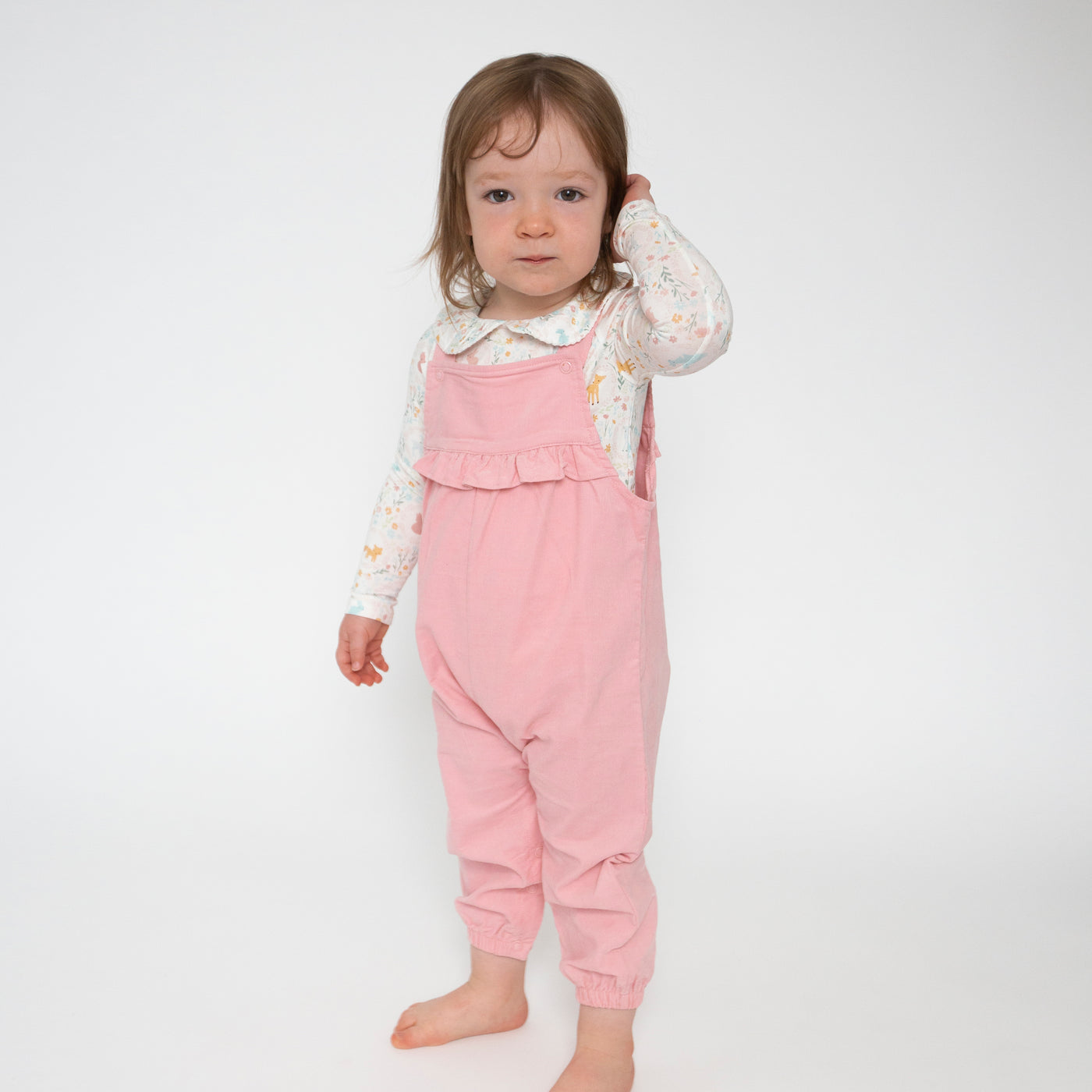 Yoke Ruffle Overall - Coral Blush-Angel Dear