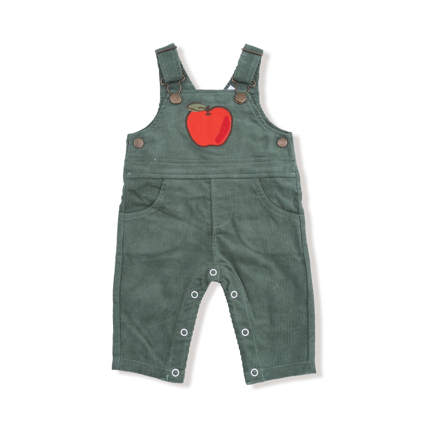 Classic Overall with Apple Applique in our Dark Ivy print from Angel Dear