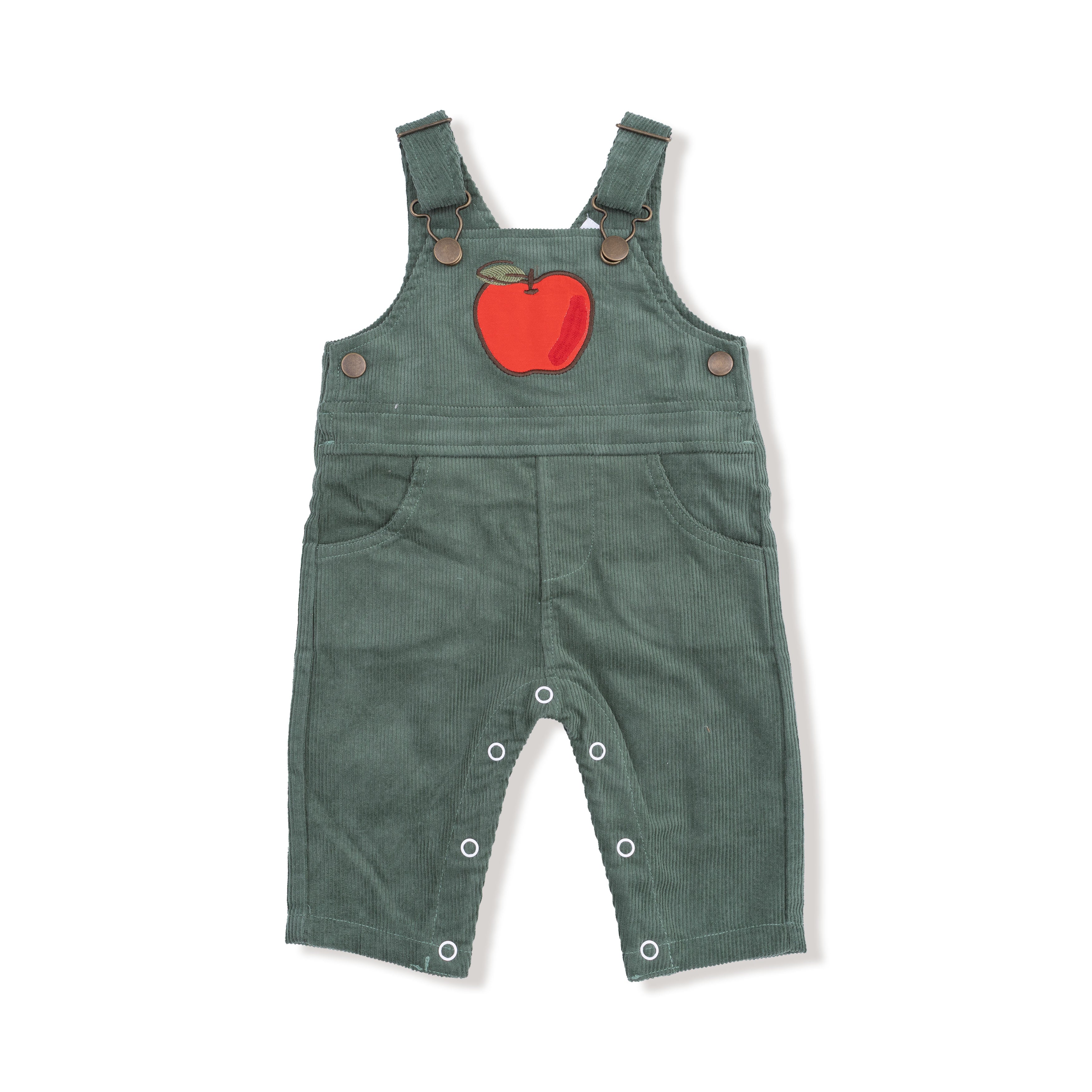 Classic Overall with Apple Applique in our Dark Ivy print from Angel Dear