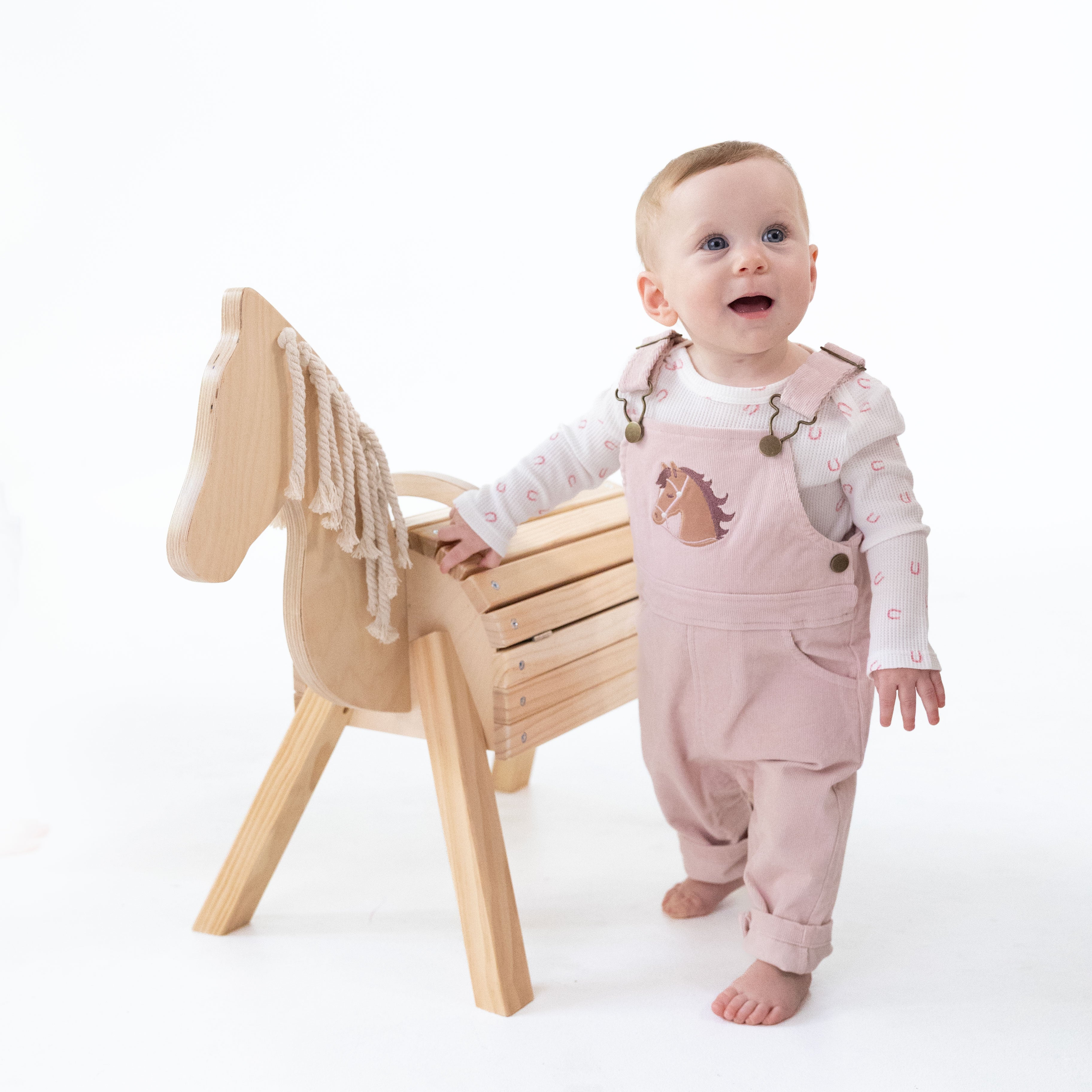 Veiled Pink Corduroy - Uni Old School Overall with Horse Applique