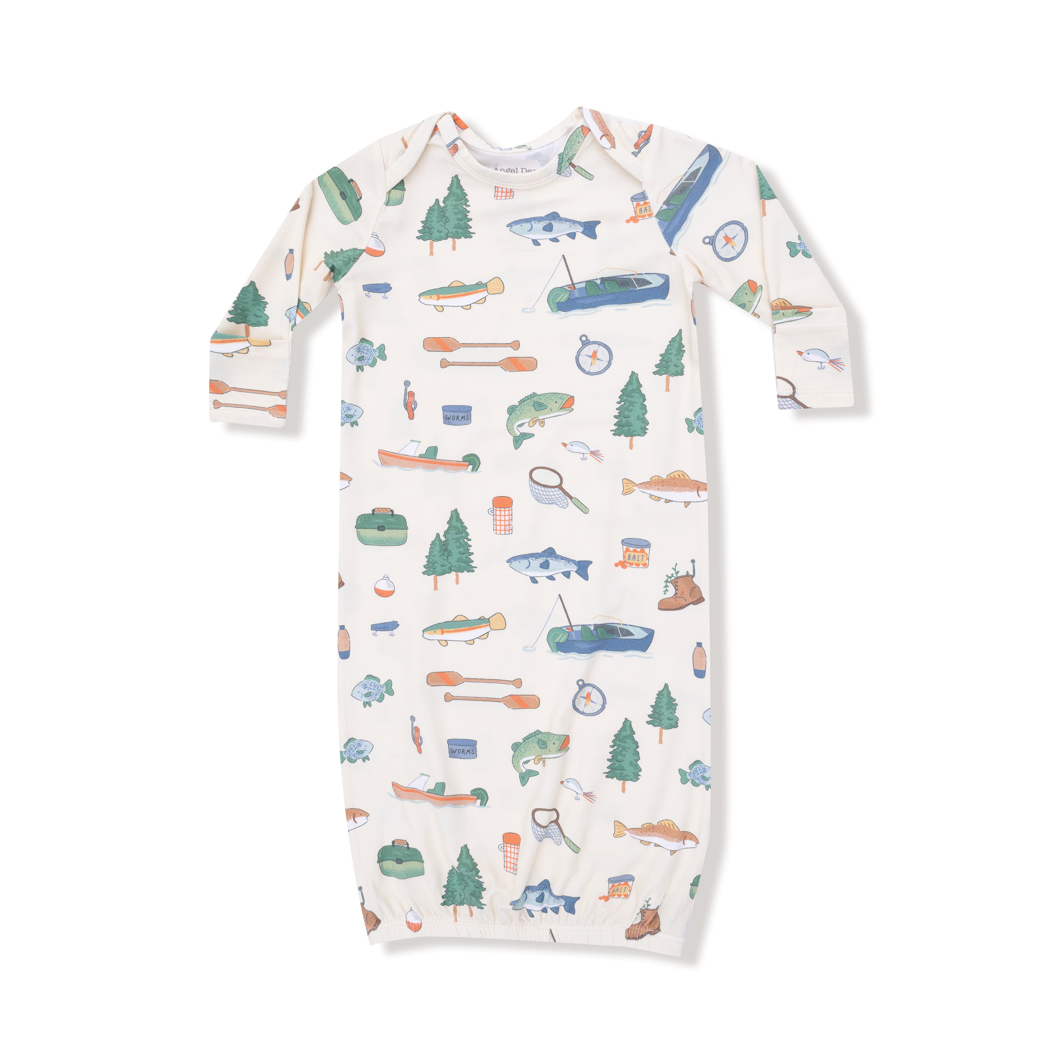 Lap Shoulder Gown in our  Fishing Things print from Angel Dear