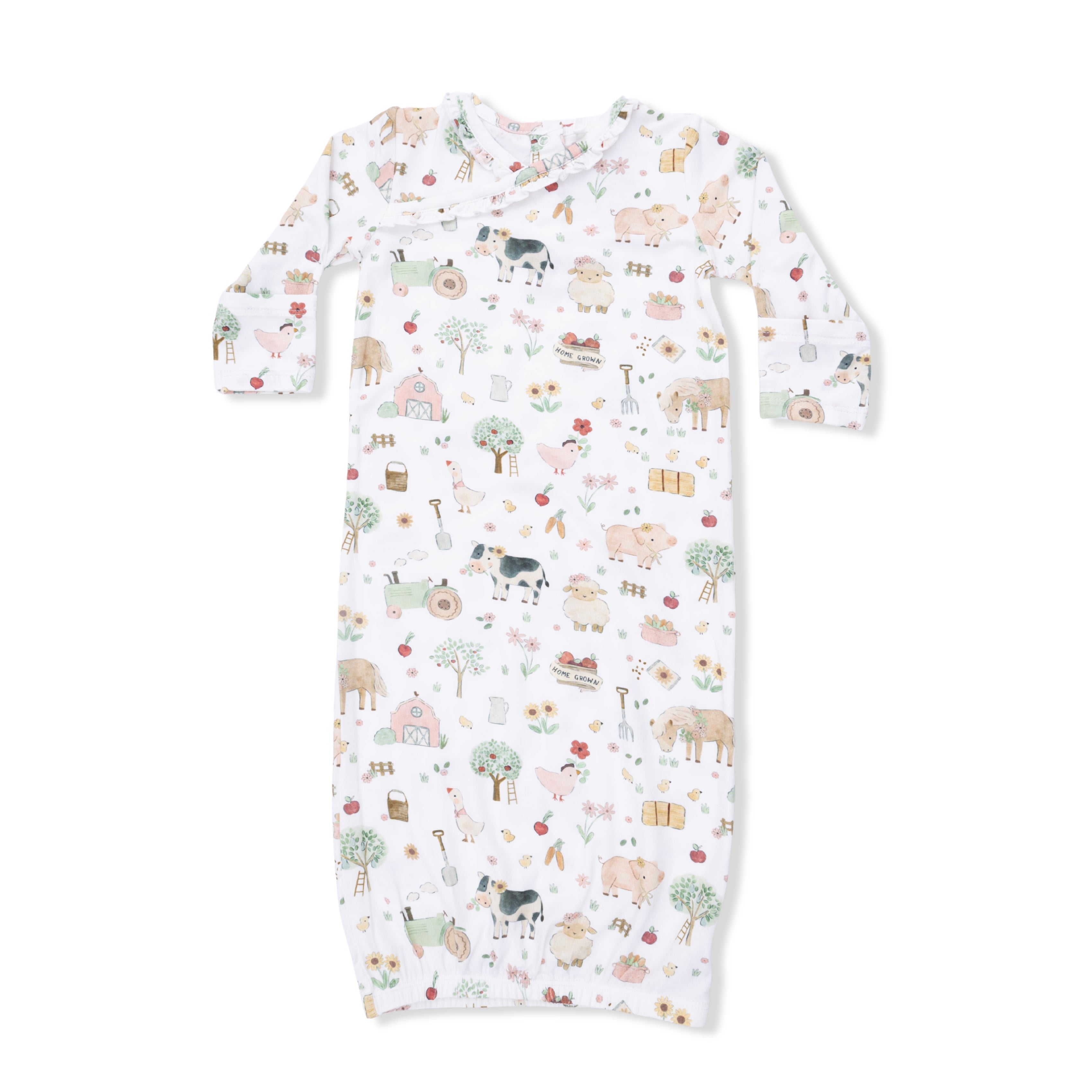 Cute Farm Animals Pink - Kimono Gown & Ruffle Knotted Hat-Angel Dear