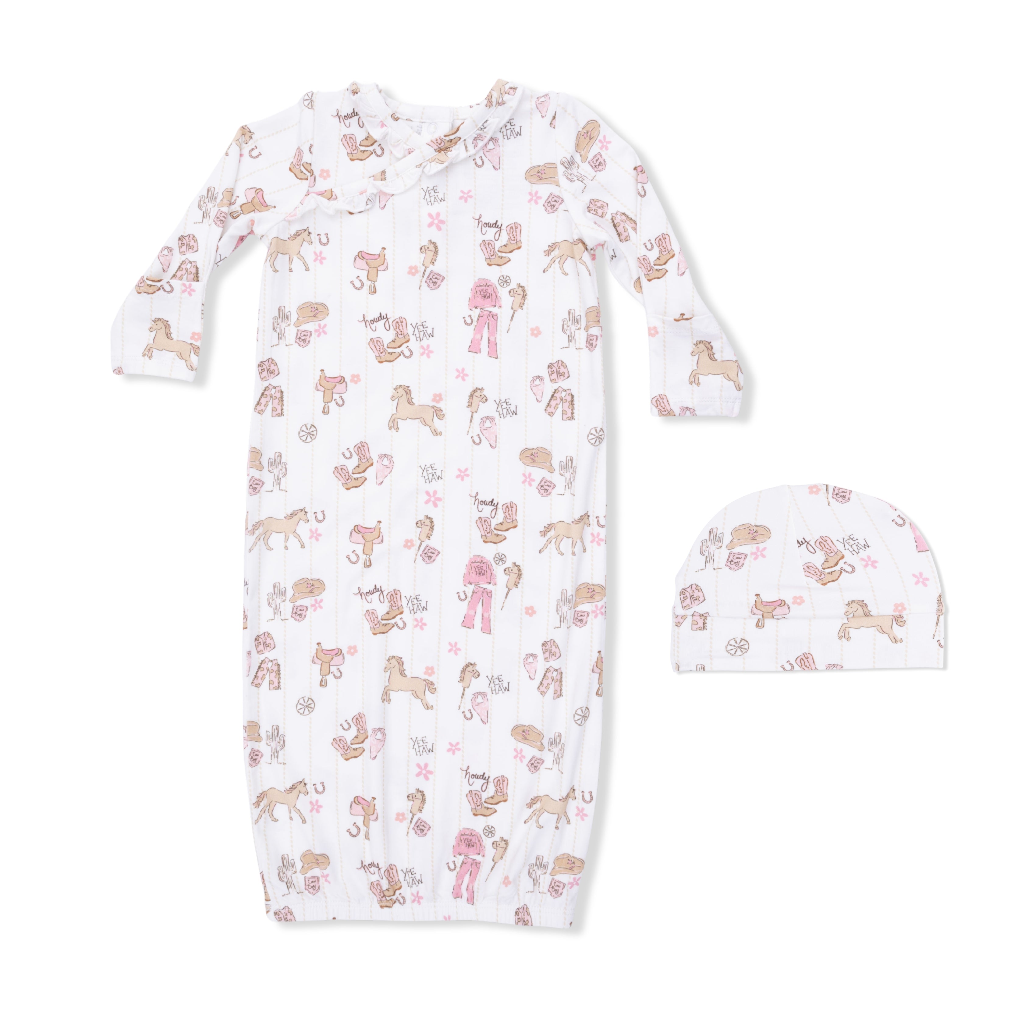 Cowgirl Nursery - Kimono Gown & Ruffle Knotted Hat-Angel Dear
