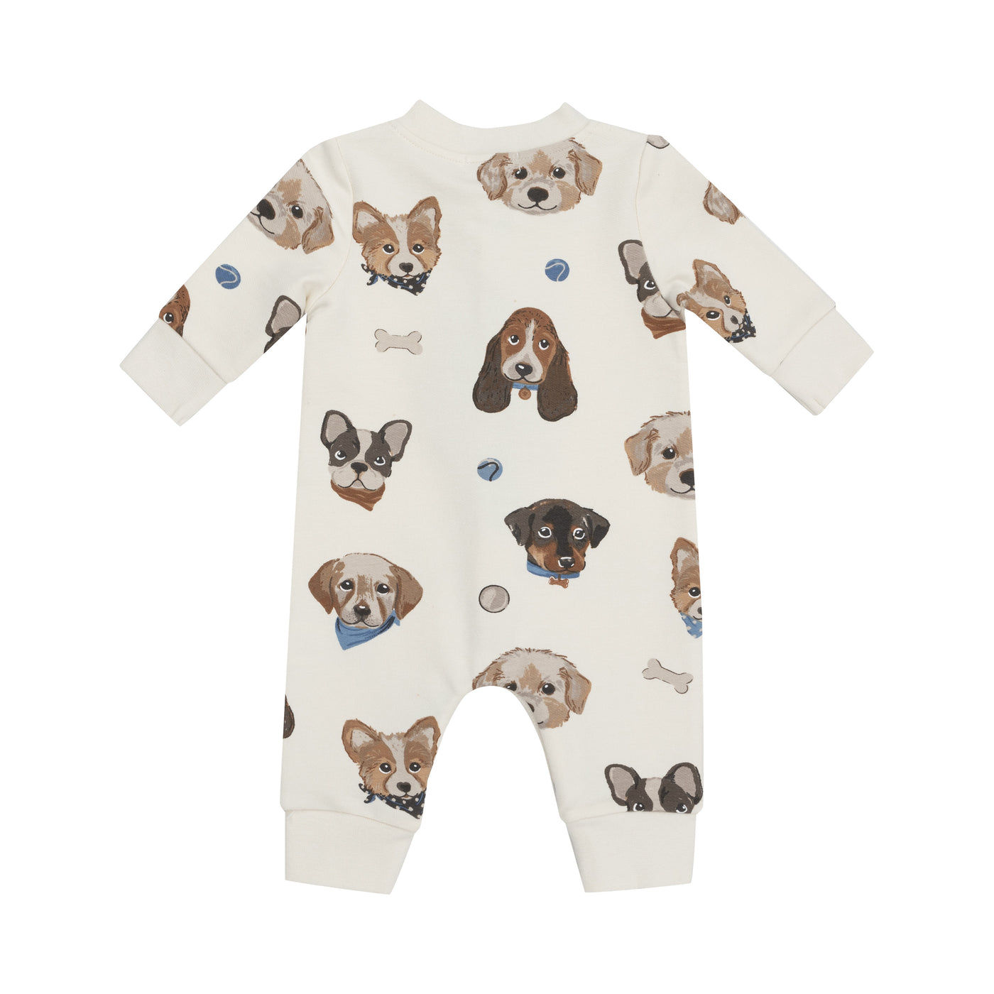 Baseball Collar Romper - Vintage Puppy  Faces