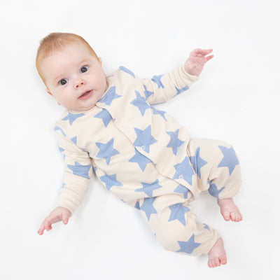 Baseball Collar Romper - Sketchy Stars Blue-Angel Dear