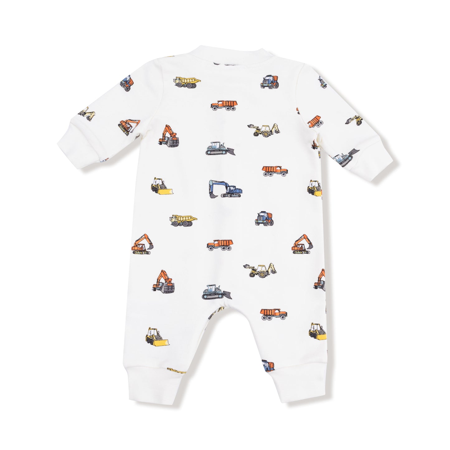 Baseball Collar Romper with Front Placket in our  Construction Vehicles print from Angel Dear