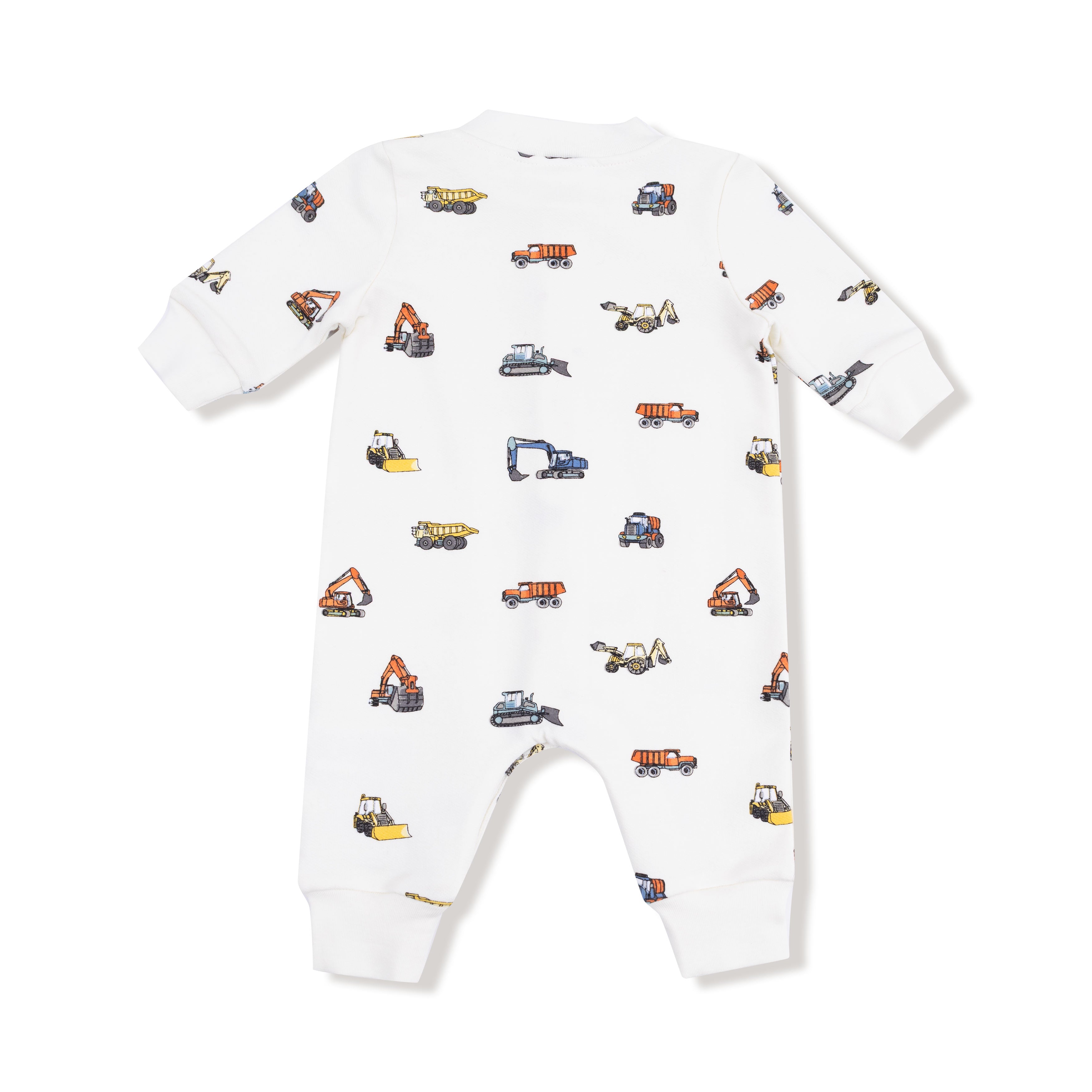 Baseball Collar Romper with Front Placket in our  Construction Vehicles print from Angel Dear