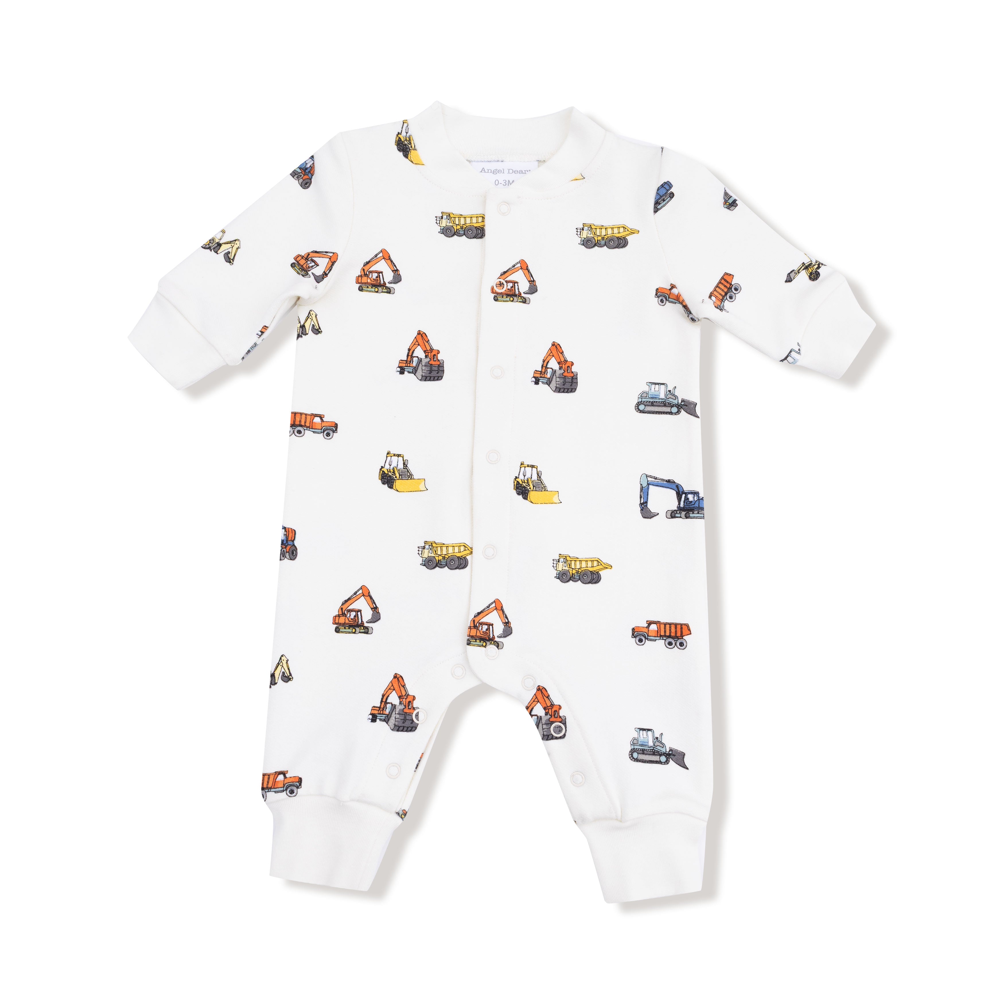 Baseball Collar Romper with Front Placket in our  Construction Vehicles print from Angel Dear
