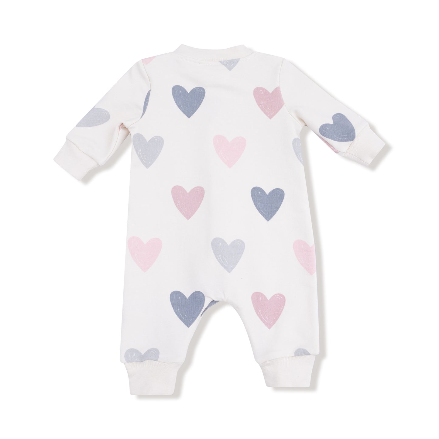 Baseball Collar Romper with Front Placket in our  Hearts print from Angel Dear