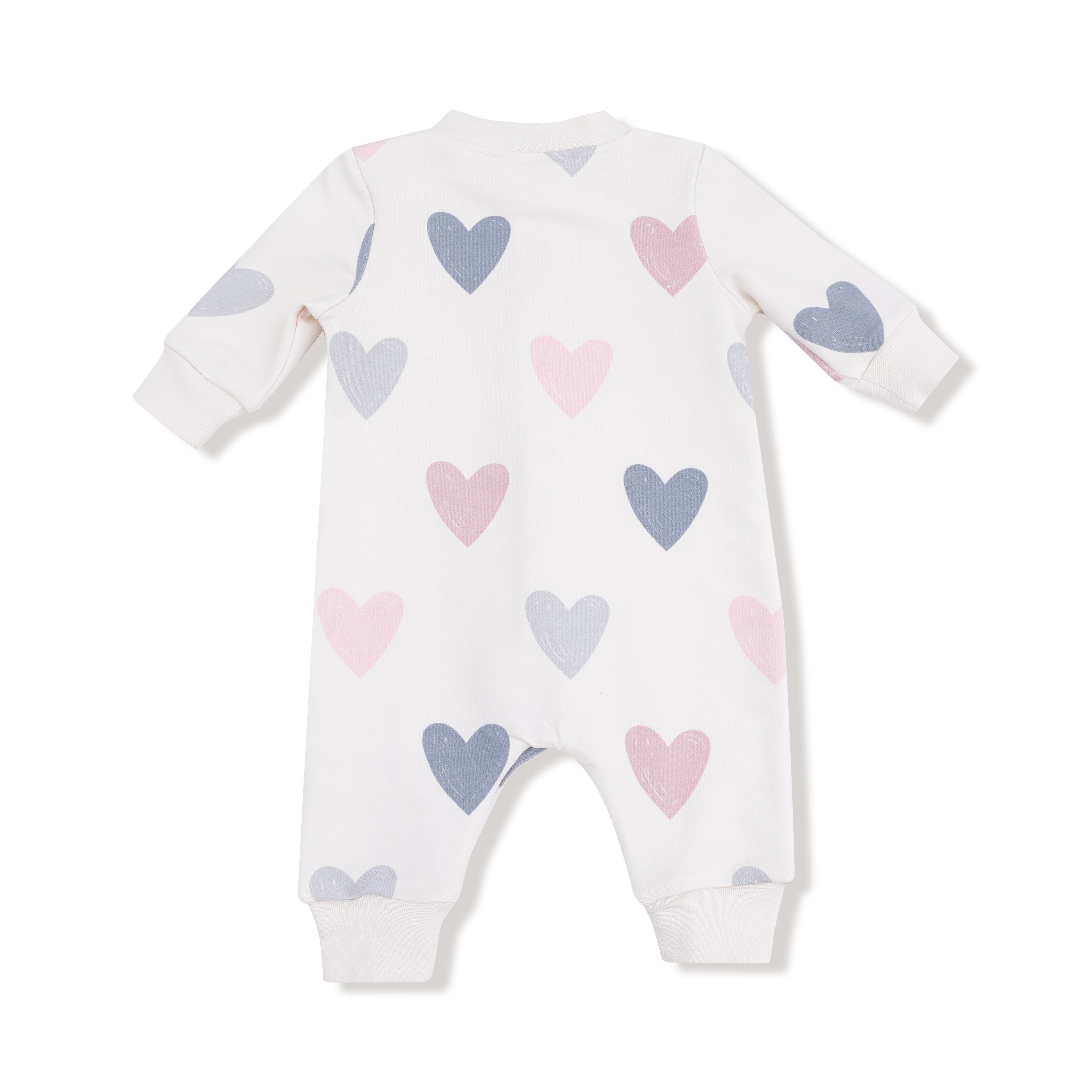 Baseball Collar Romper with Front Placket in our  Hearts print from Angel Dear