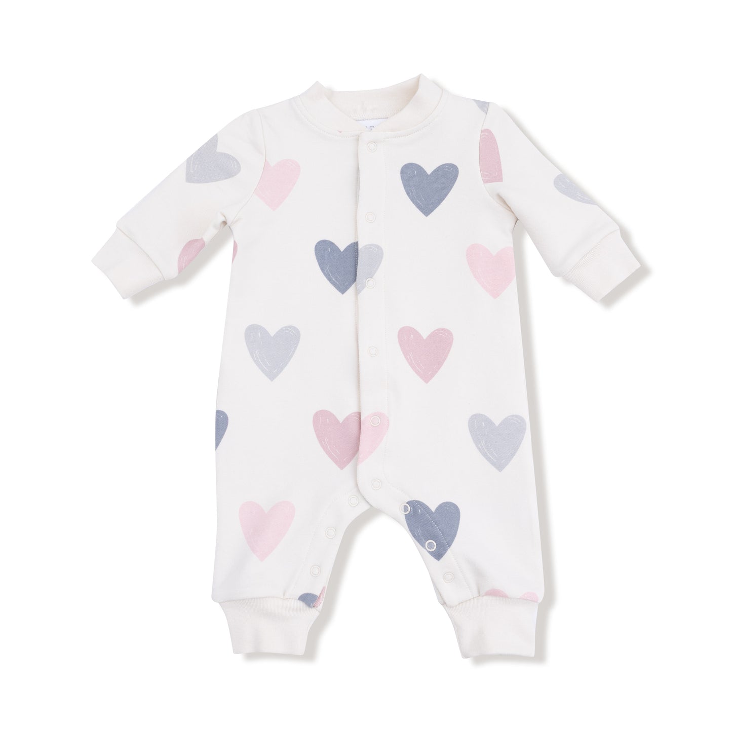 Baseball Collar Romper with Front Placket in our  Hearts print from Angel Dear