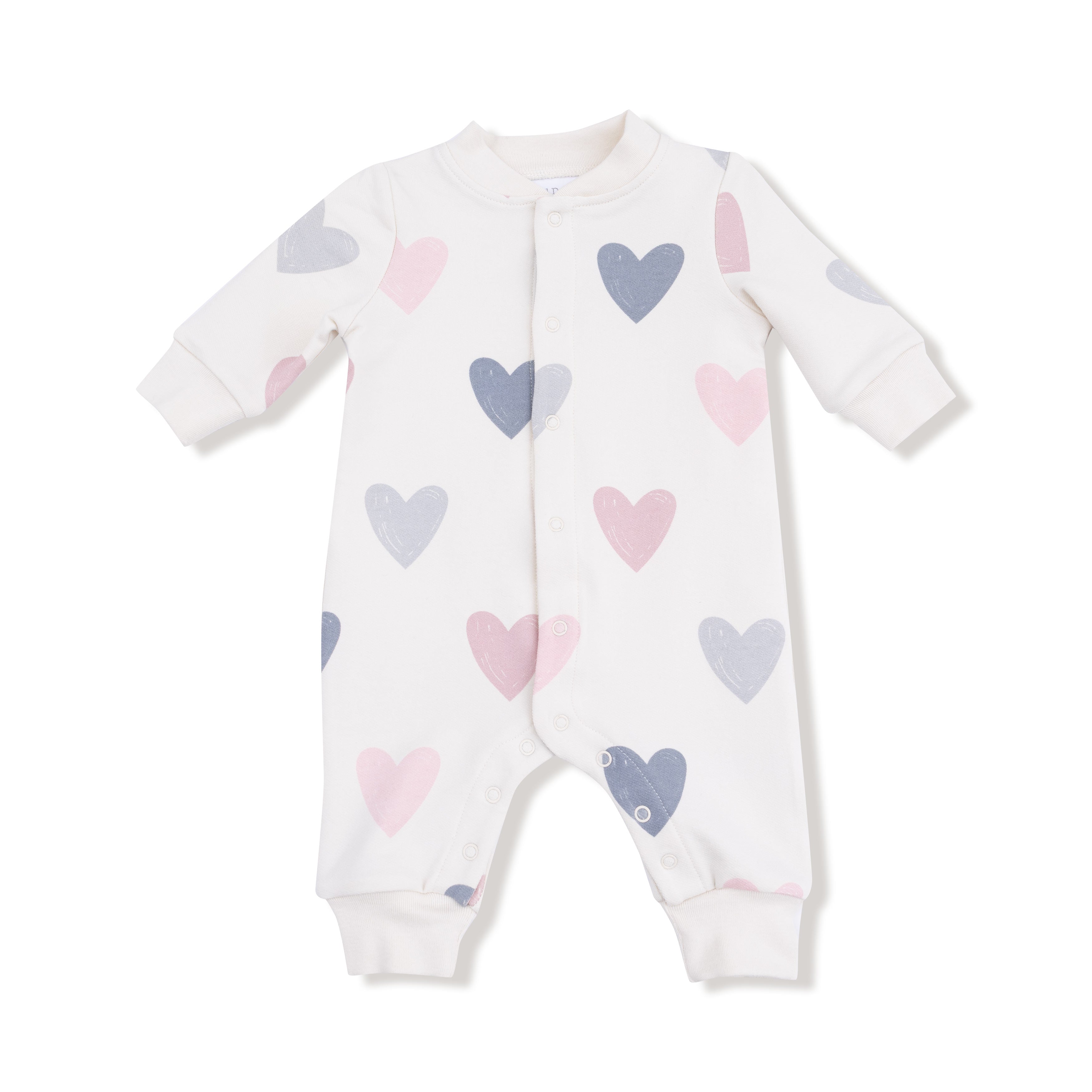Baseball Collar Romper with Front Placket in our  Hearts print from Angel Dear