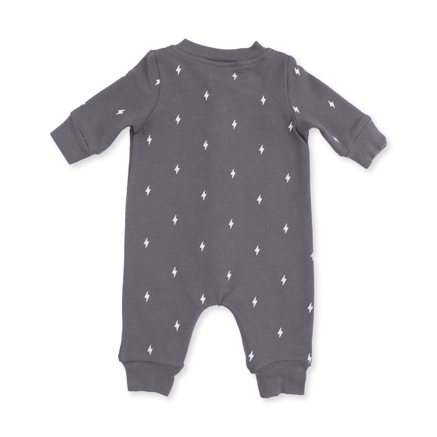 Lightning Bolt French Terry - Baseball Collar Button Up Romper